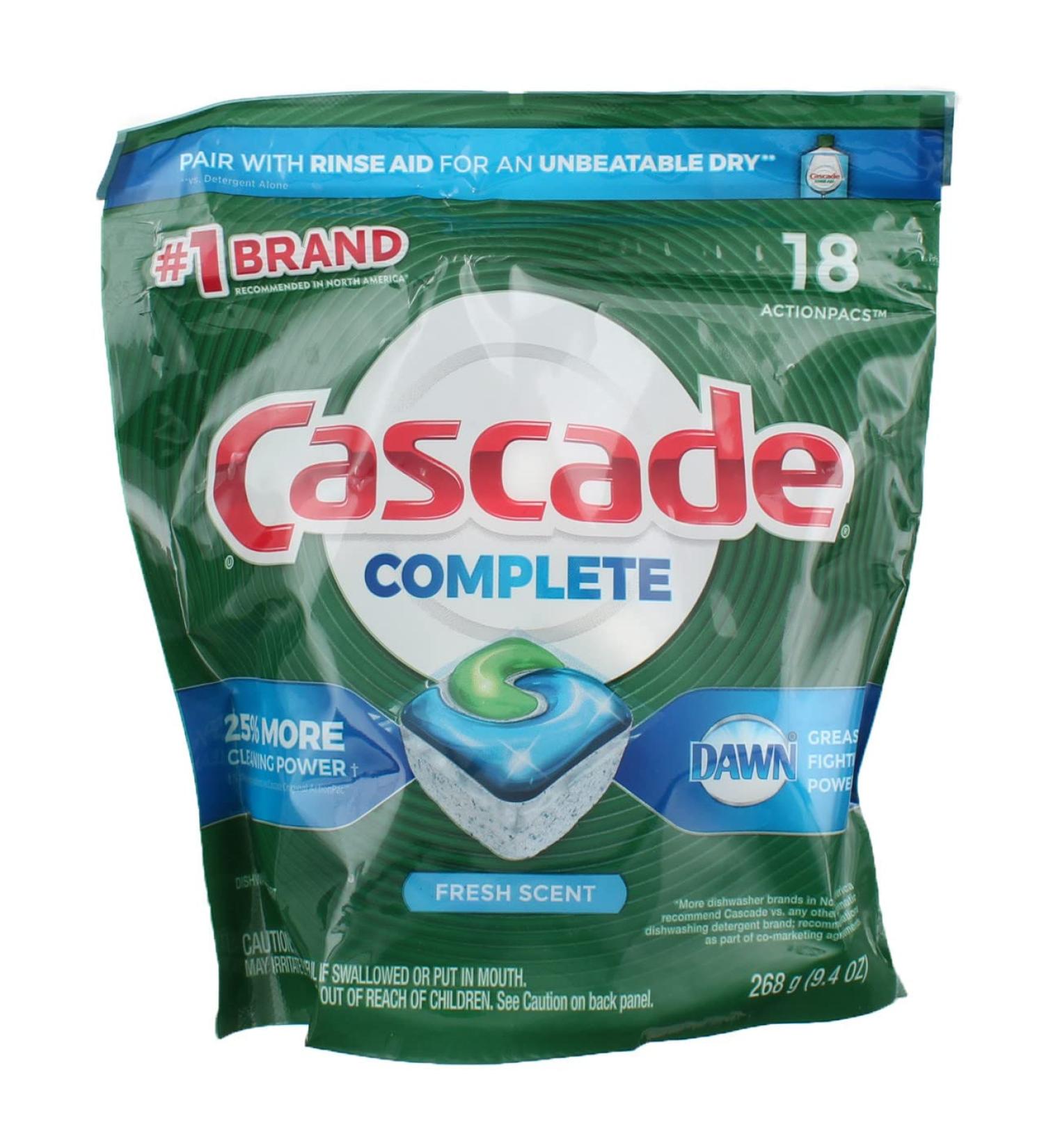 Buy Cascade CMPLT Pods 18PK - Best Dishwasher Detergent for Sparkling Clean Dishes | Fast International Shipping - Buy Online on SooperMarket.com