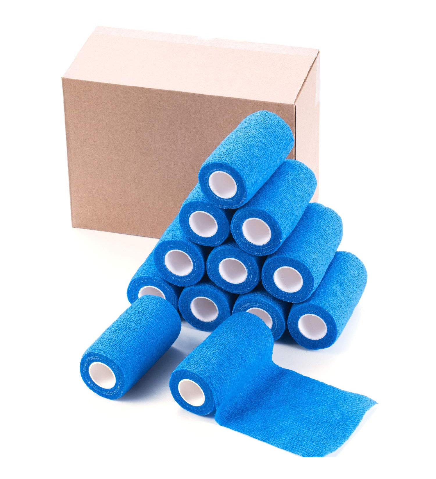 Cojj 12 pcs Self-Adhering Cohesive Bandage - 10cm x 4.5m Waterproof Elastic Tape for Wounds & Animal Care (Blue) - Buy Online on SooperMarket.com