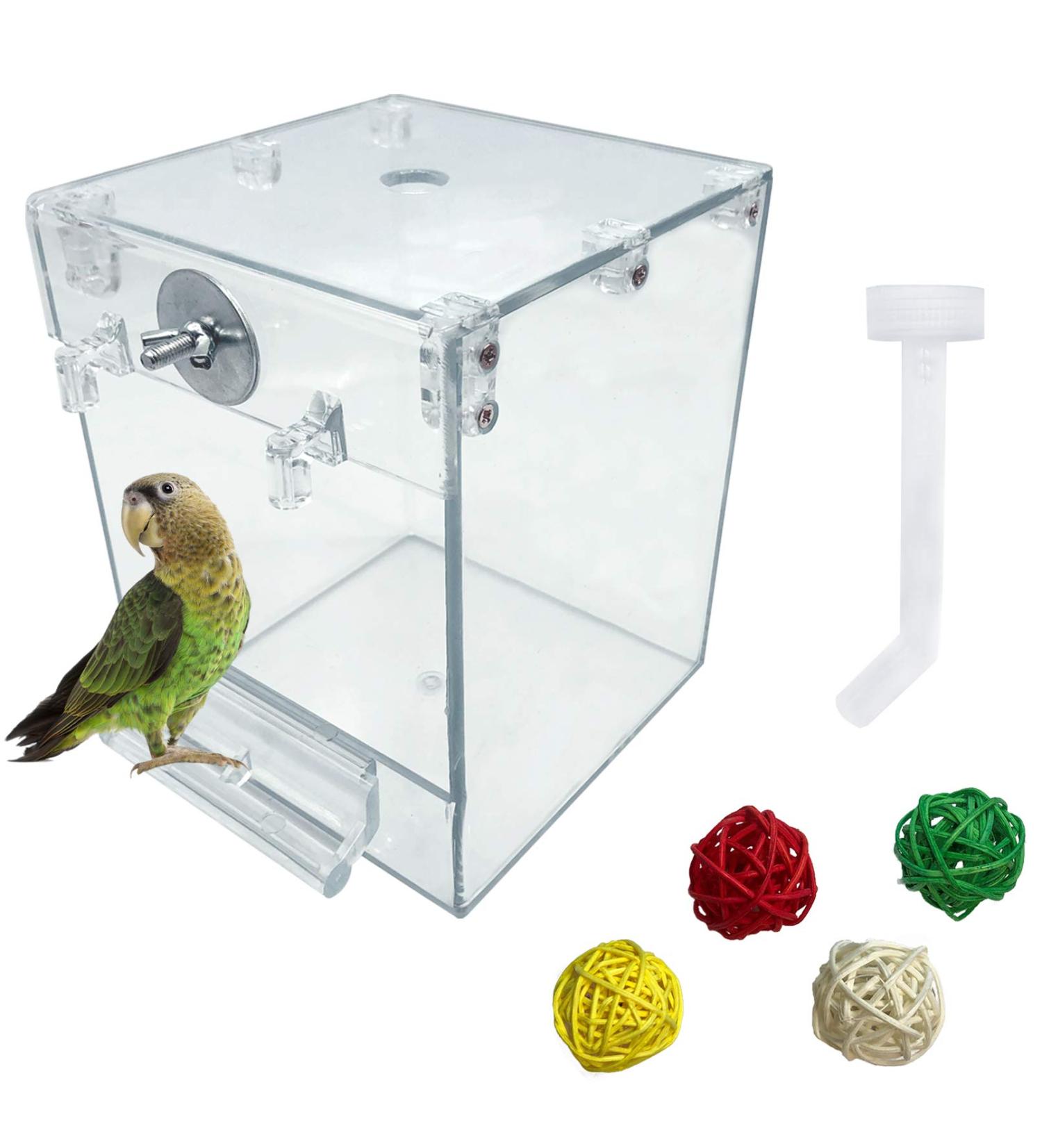 PINVNBY Acrylic Parrot Bath Box - No-Leakage Bathtub for Cage - Hanging Tube Shower Box - Water Injector Balls - Toys for Small Pet Birds - Transparent (6 Pcs) - Buy Online on SooperMarket.com