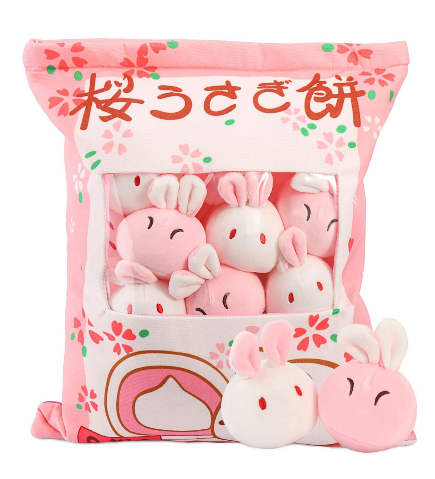 Cute Snack Pillow Bunny Plush Toy - Kawaii Rabbit Pudding Pillow with Removable Bunny Dolls - Creative Gift for Kids - 8 Sakura Bunnies - Buy Online on SooperMarket.com