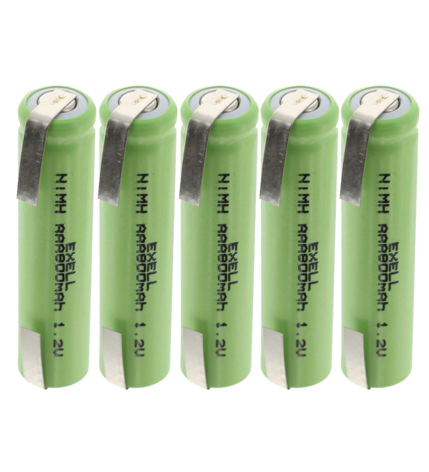 (5-PACK) Exell 1.2V NIMH AAA 800mAh Rechargeable Batteries w/ Tabs for use with high power static applications (Telecoms UPS and Smart grid) radio controlled devices electric tools electric mopeds
