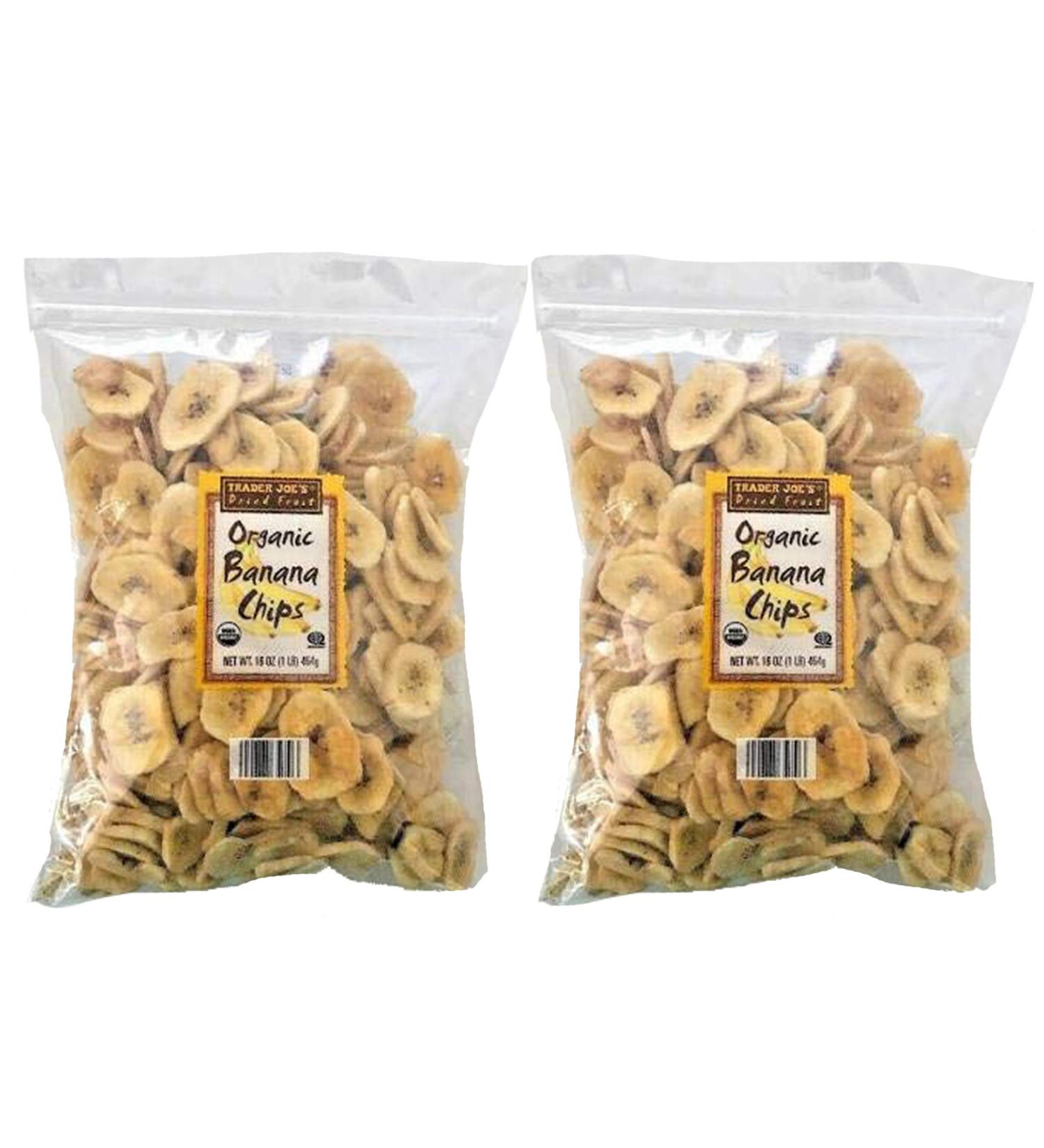 2 Pack of Trader Joes Dried Fruit Organic Banana Chips 16-oz Bags