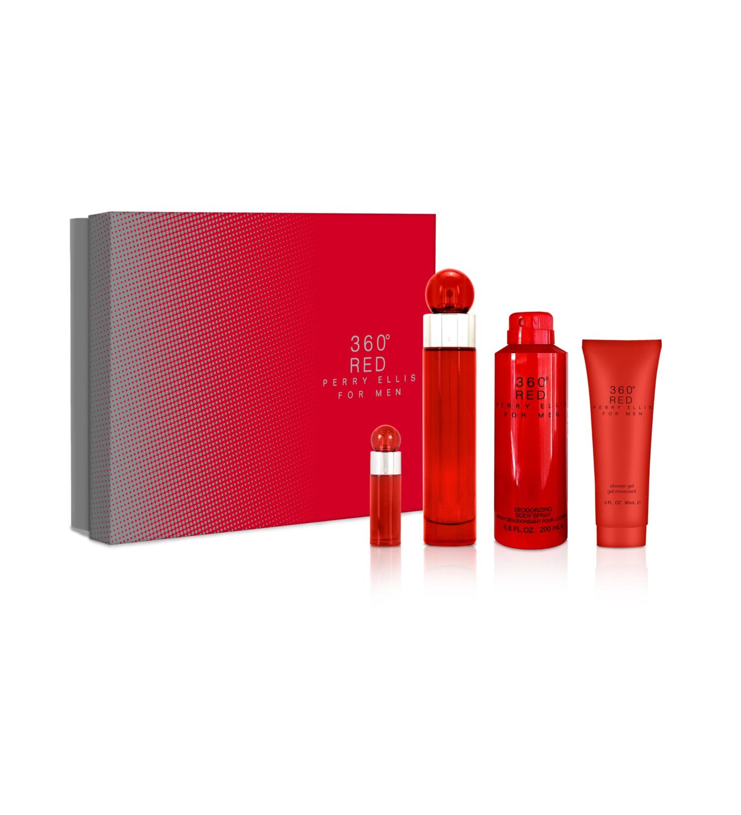 Perry Ellis 360 Red 3.4oz EDT Spray 6oz Body Spray 3oz Shower Gel 7.5ml EDT Spray Men 4 Pc Gift Set - Buy Online on SooperMarket.com