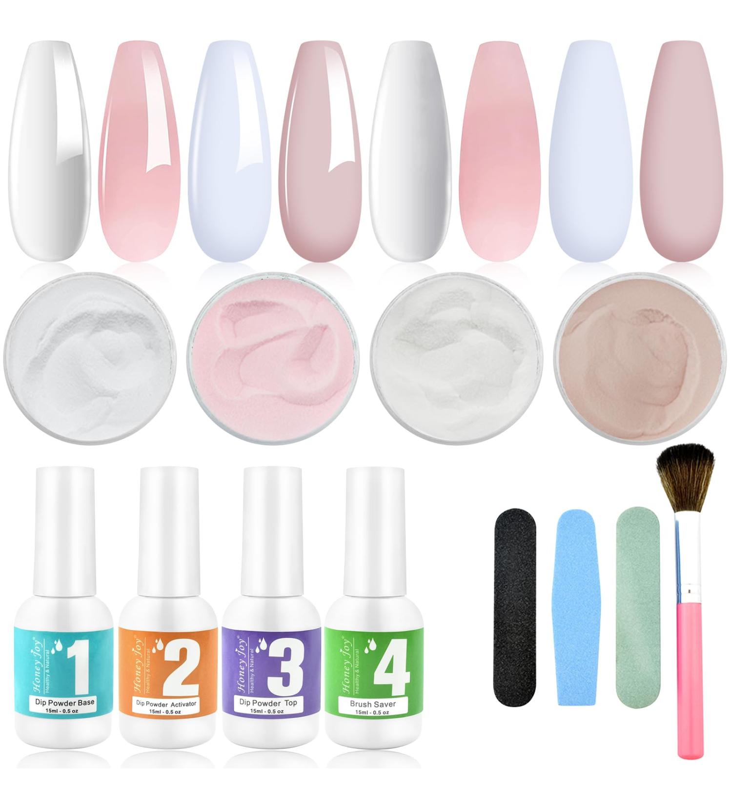 8 in 1 Dip Powder Starter Kit - Clear Pink French White Nude Colors - Daily Makeup Fine Dipping Powder Set with Liquid, Brush Cleaner, Base, Top & Activator - 18g - Buy Online on SooperMarket.com