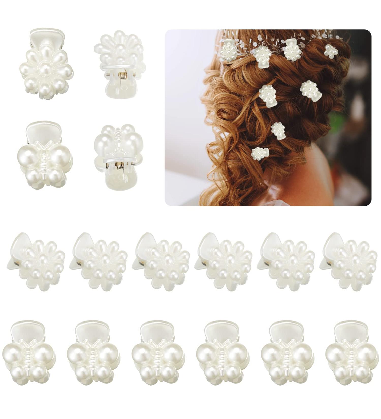 24 Pcs Mini Pearl Flower Hair Clips Set - Retro Style Decorative Hair Accessories for Women & Girls - White - Buy Online on SooperMarket.com
