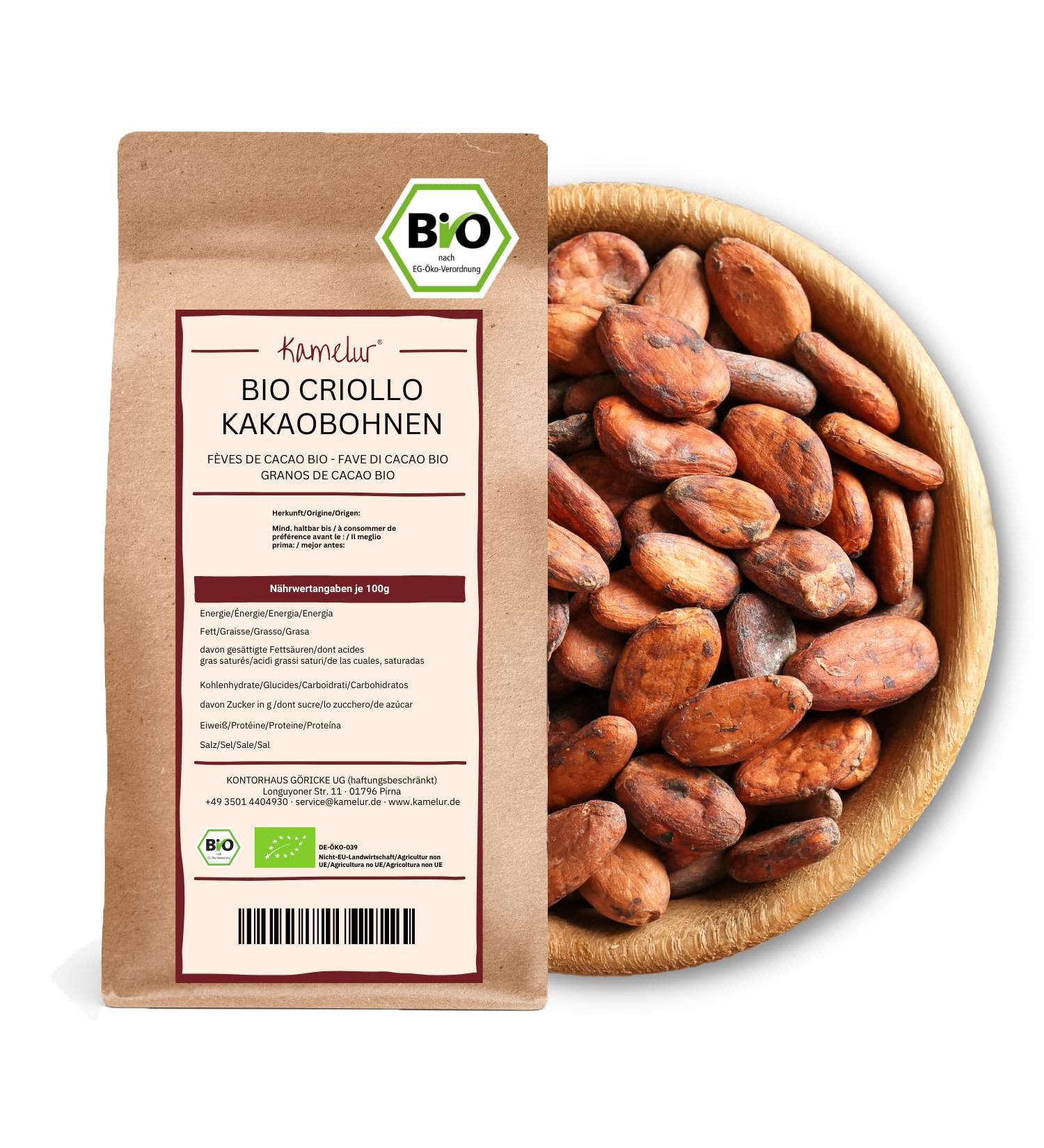Kamelur 1kg Bio Criollo Cocoa Beans - Raw Vegan Organic | Additive-Free & Biodegradable Packaging - Buy Online on SooperMarket.com