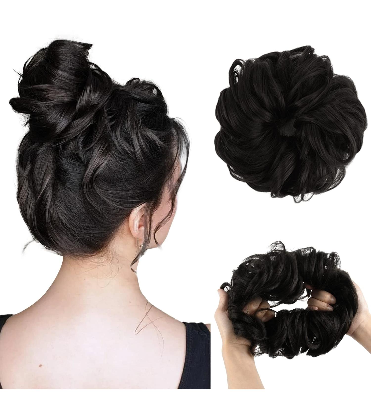 Vlasy Messy Bun Hair Piece 1B# 60g | Curly Wavy Scrunchies Extension for Women | Synthetic Chignons Updo Hairpiece Accessories for Girls - Buy Online on SooperMarket.com