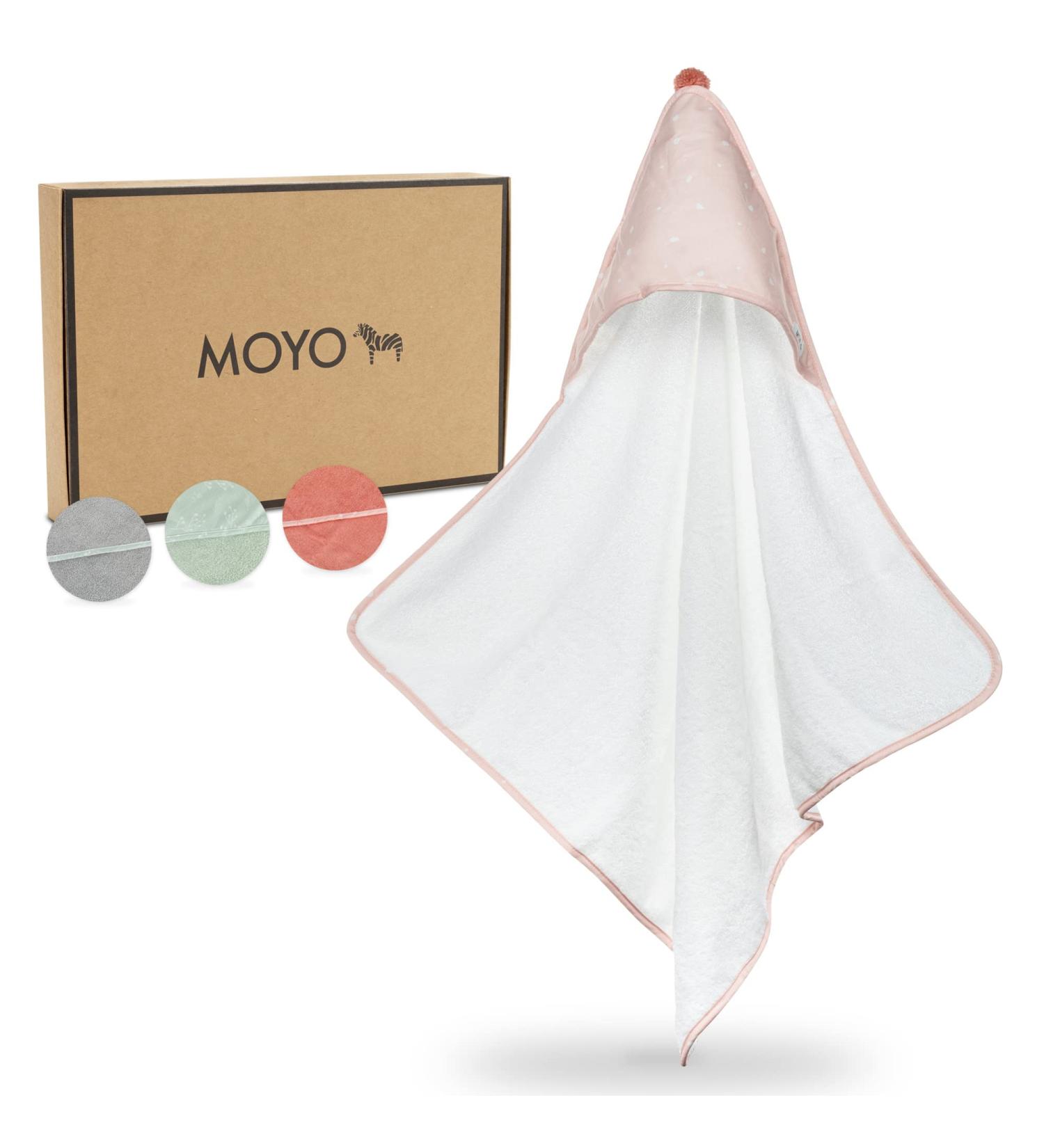 Moyo Hooded Towel for Toddlers & Babies - White-Ros 75x75cm | 100% Cotton Bathing Poncho | Washable Baby Bath Towel with Hood - Buy Online on SooperMarket.com