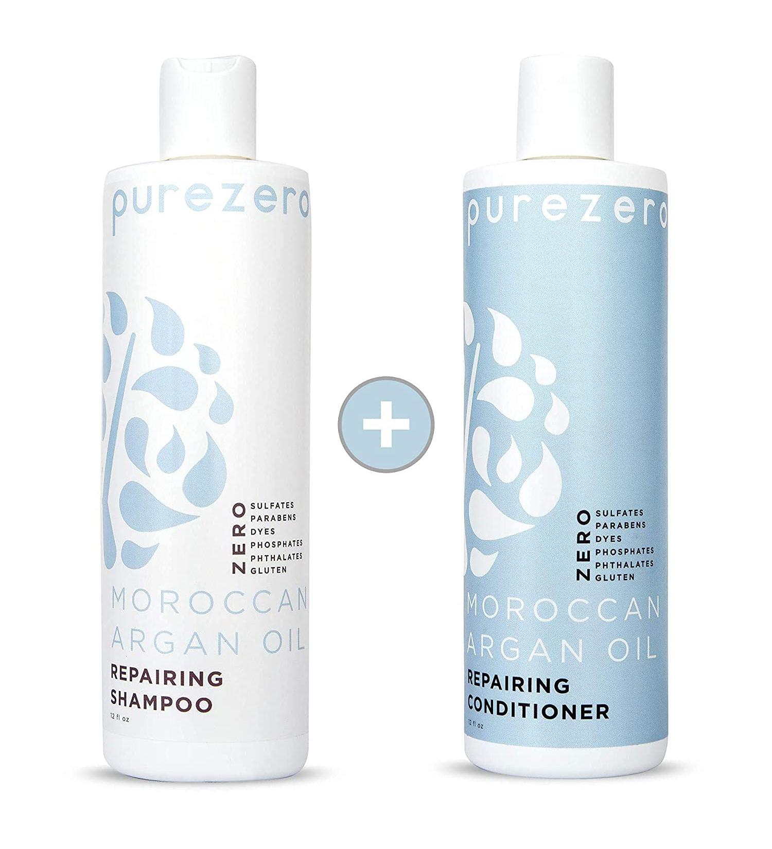 Purezero Moroccan Argan Oil Shampoo & Conditioner Set - Repair Damaged Hair, Restore Strength, Shine & Softness - Sulfate, Paraben, Dye, Gluten Free - Vegan & Cruelty Free - Ideal for Color Treated Hair - Buy Online on SooperMarket.com