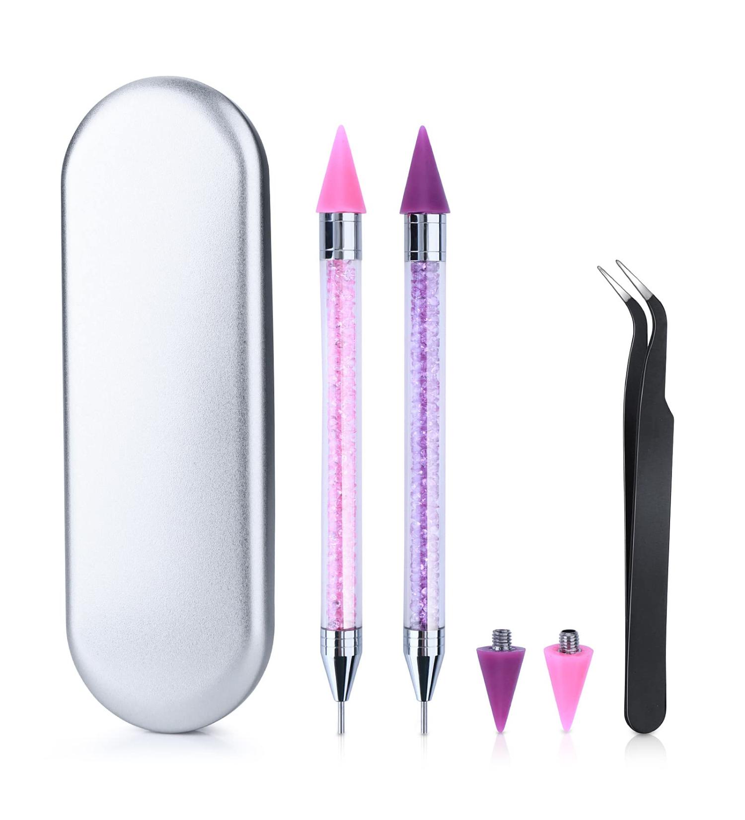 Rhinestone Picker Tool Wax Pencil Set - 2 Dual-Ended Pens with Extra Tips and Nail Art Tweezer for DIY Crafts - Buy Online on SooperMarket.com