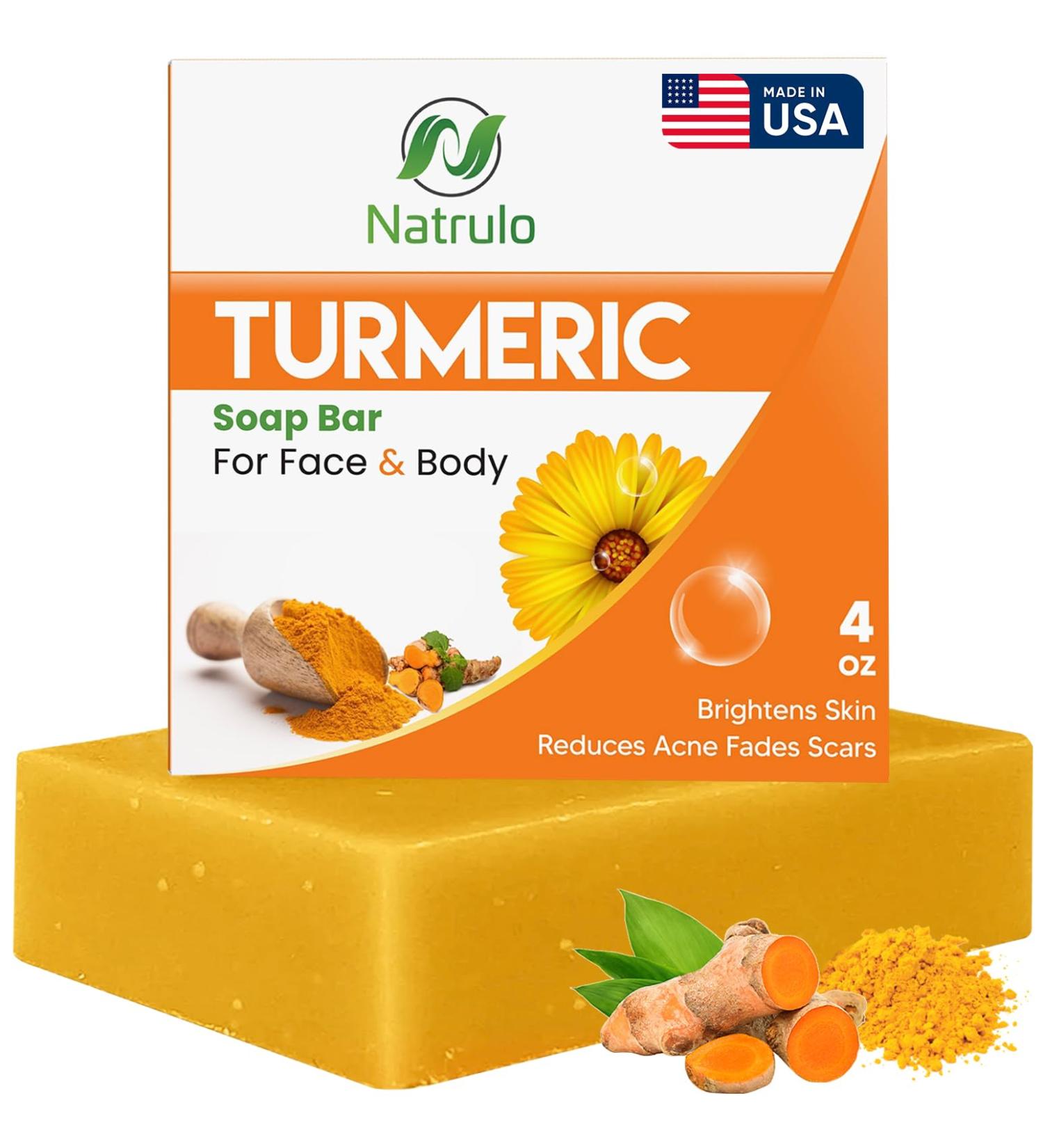 Turmeric Soap Bar for Face & Body | Natural Brightening Soap for Dark Spots & Acne | Aloe Vera Infused | 4oz - Buy Online on SooperMarket.com