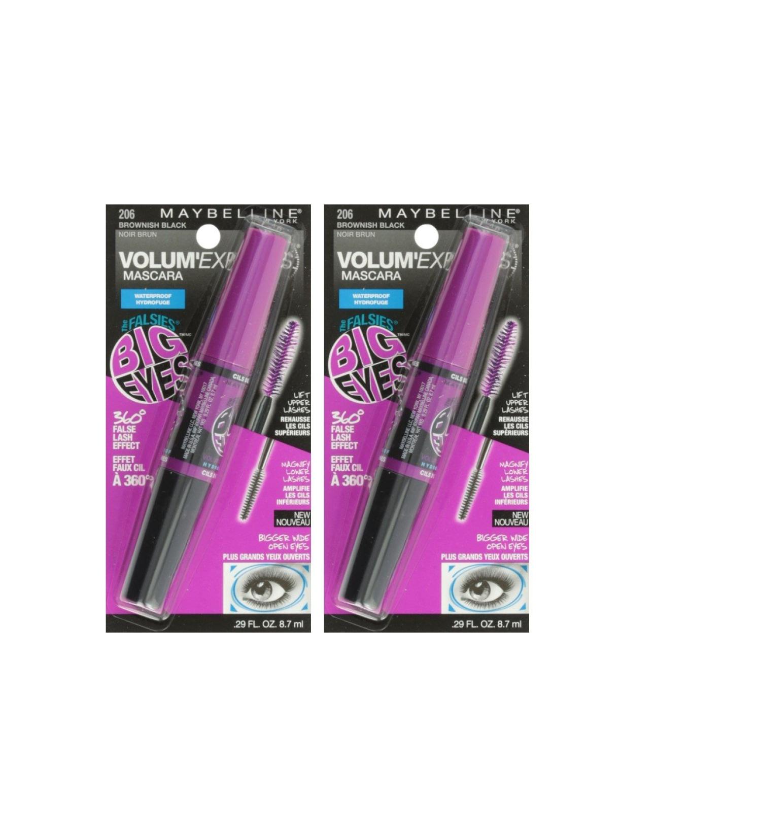 2 PACK Maybelline New York Volum Express Falsies Big Eyes Waterproof Mascara Brownish Black 206 .29 Fluid Ounce