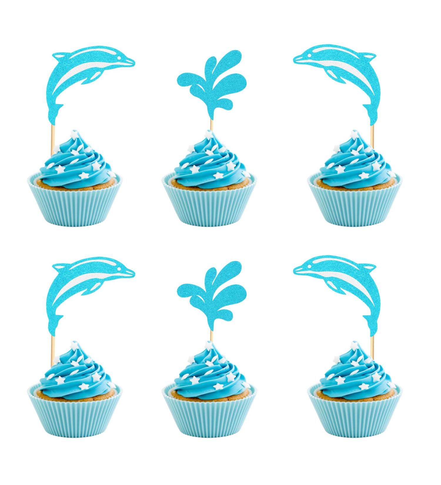 Arthsdite 24Pcs Dolphin Cupcake Toppers Under the Sea Theme Cupcake Picks Ocean Animal Baby Shower Kids Birthday Party Cake Decorations Supplies - Blue Glitter - Buy Online on SooperMarket.com