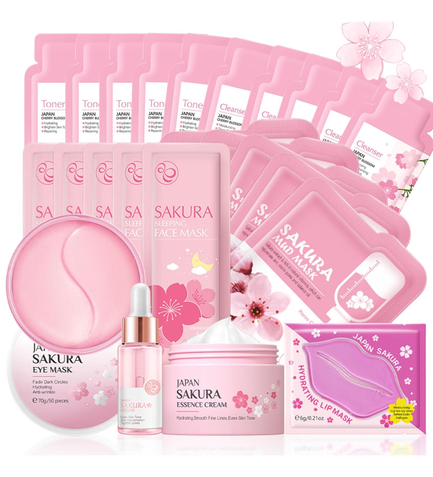 Skincare Set for Teenage Girls - Japan Sakura 24PCS | Cleanser Toner Serum & More - International Shipping - Buy Online on SooperMarket.com