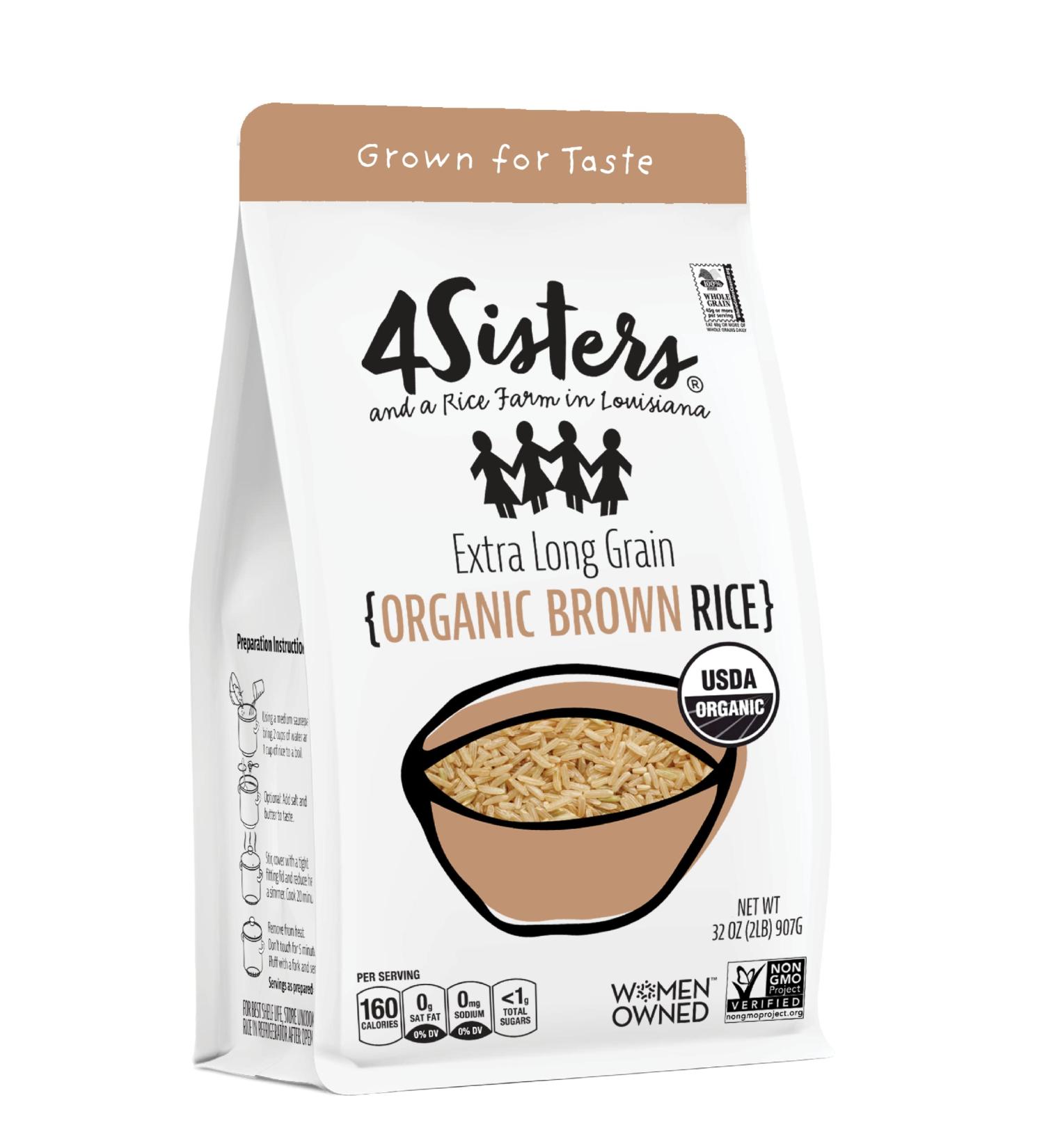 Organic Long Grain Brown Rice - 4 Sisters - Sustainably Farmed, USA Grown, 2lb - Buy Online on SooperMarket.com
