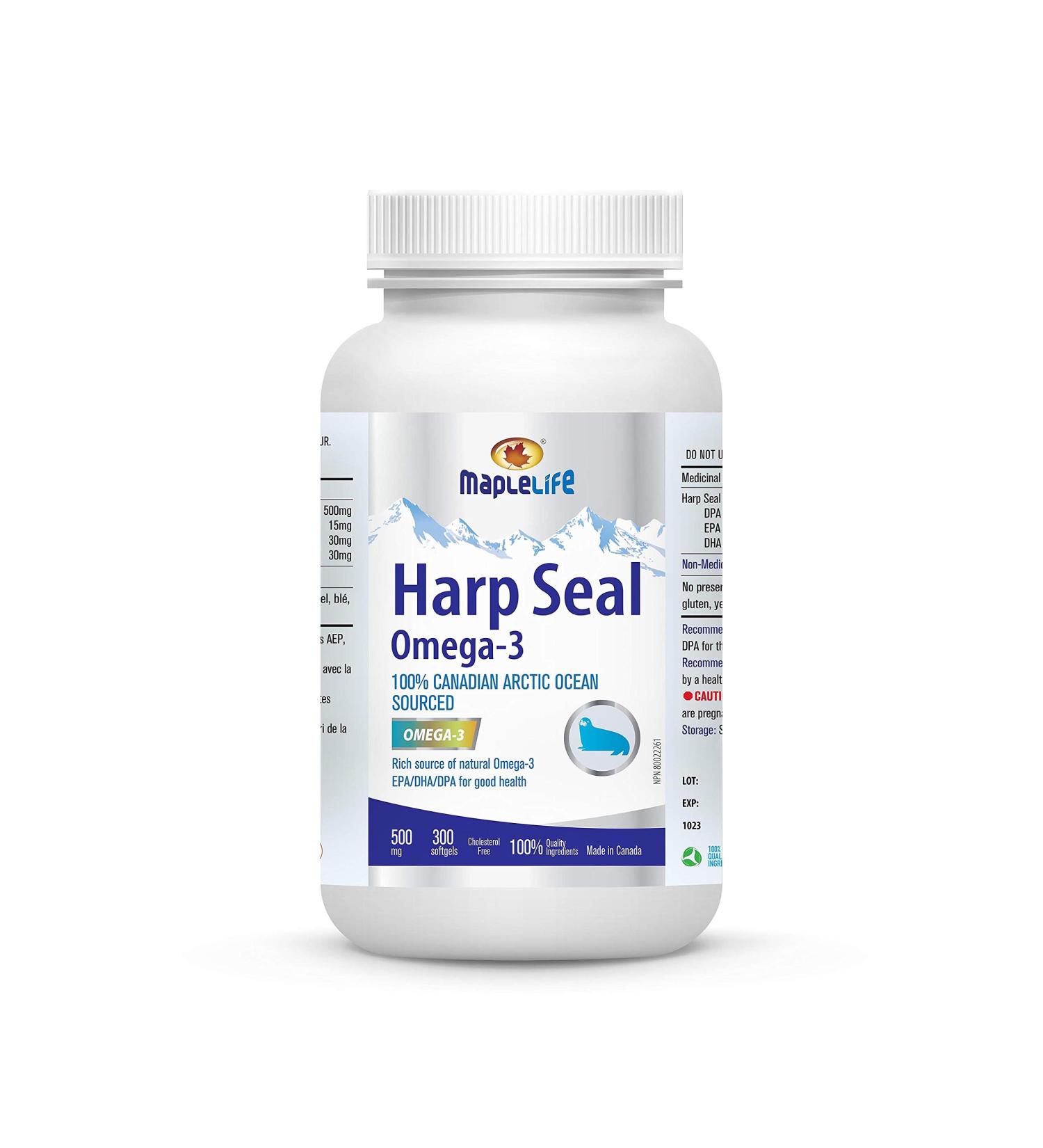 Maplelife Nutrition Harp Seal Oil 500 mg 100% Canadian Arctic Ocean Sourced EPA/DHA/DPA for Better Absorption Boost Brain Power Maintain Cardiovascular Health Lower Cholesterol & Triglyceride Anti-Inflammation Improve Cognitive Function 300 Softgels 300 c - Buy Online on SooperMarket.com