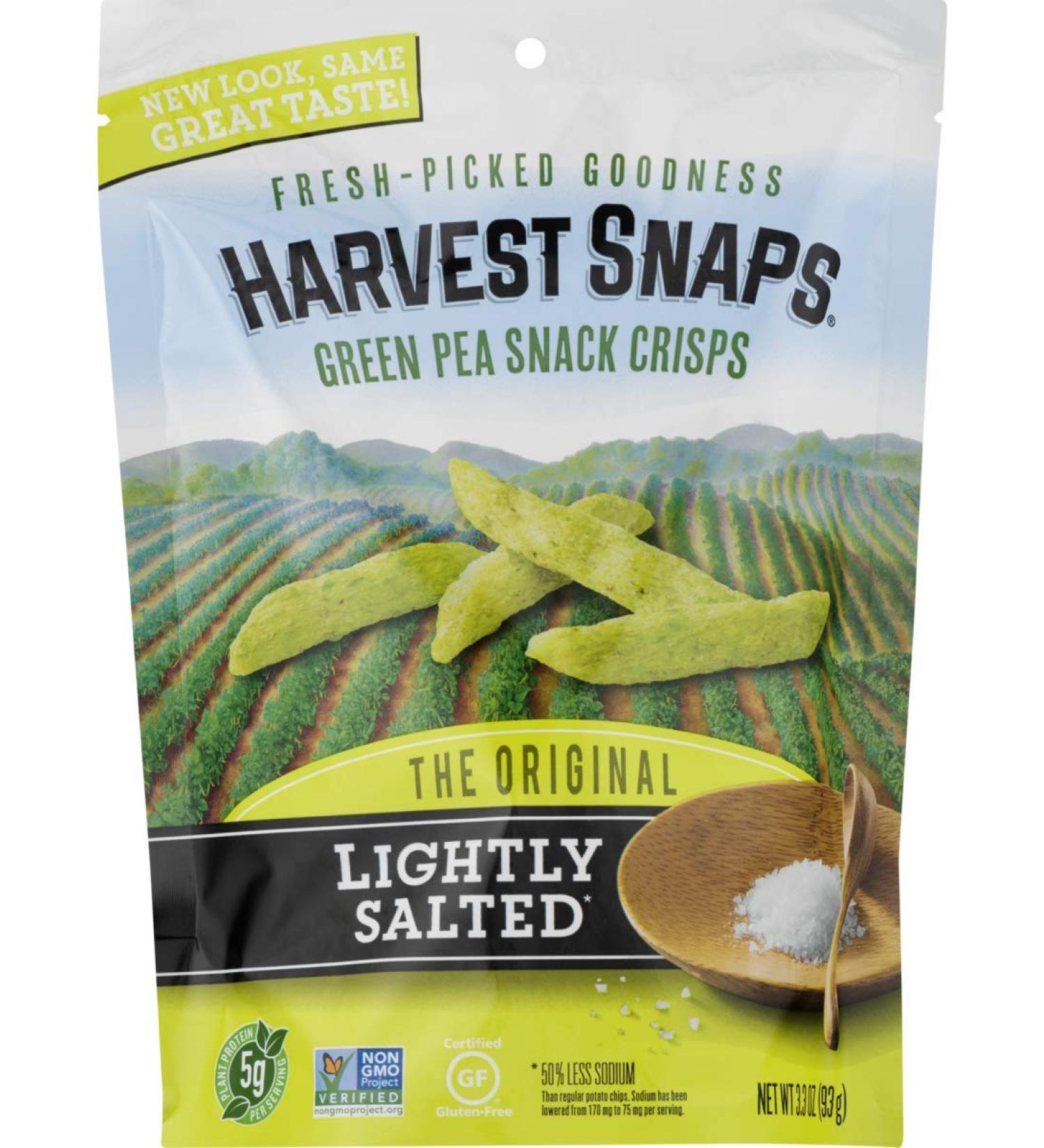 Harvest Snaps Green Pea Snack Crisps - Lightly Salted, Baked Veggie Snack with Plant Protein & Fiber - 3.3 oz Bag (Pack of 12) - Buy Online on SooperMarket.com
