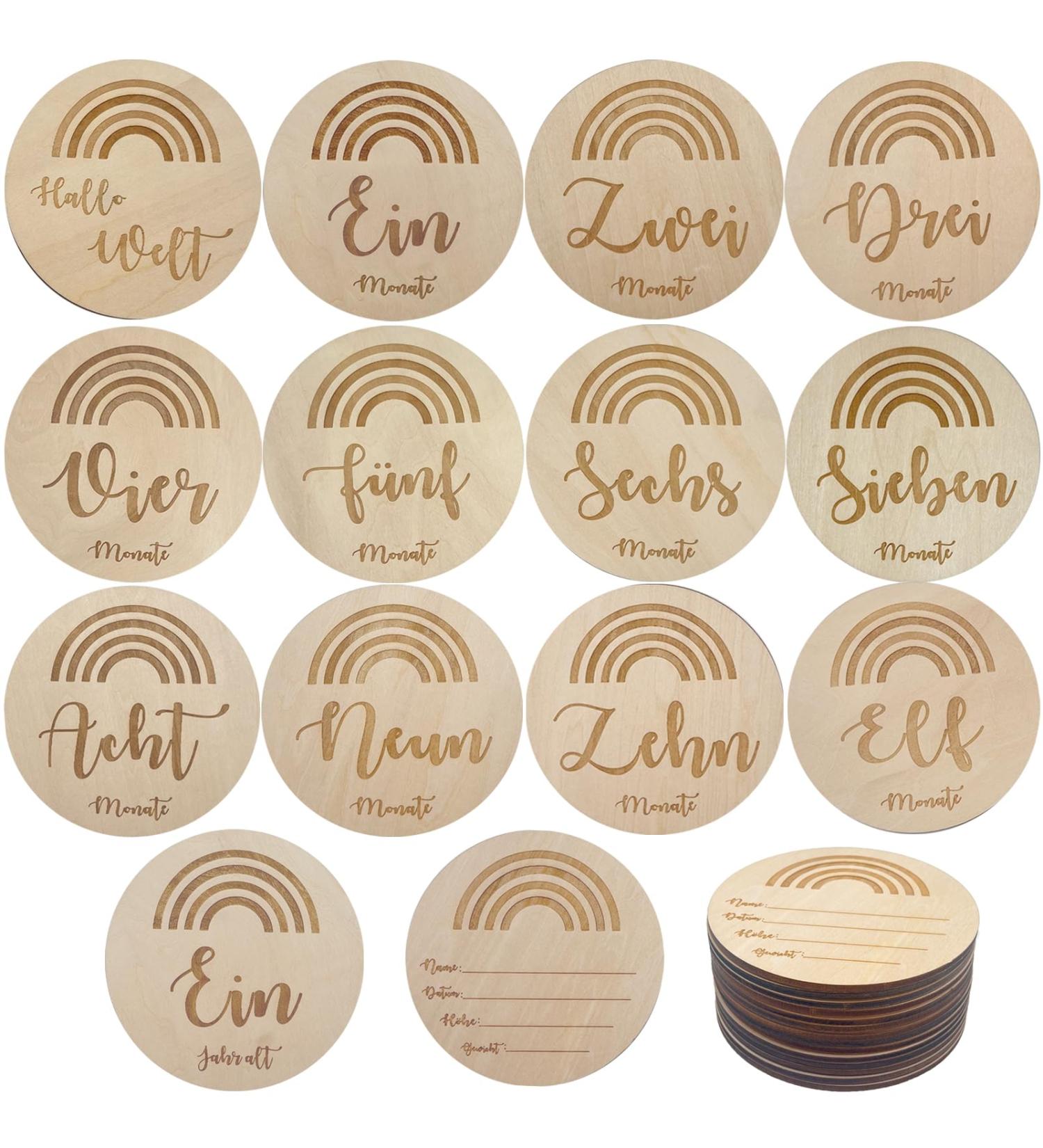 14-Piece Baby Milestone Milk Cards Wooden Photo Props for First Year Growth & Baby Shower Gifts - Buy Online on SooperMarket.com