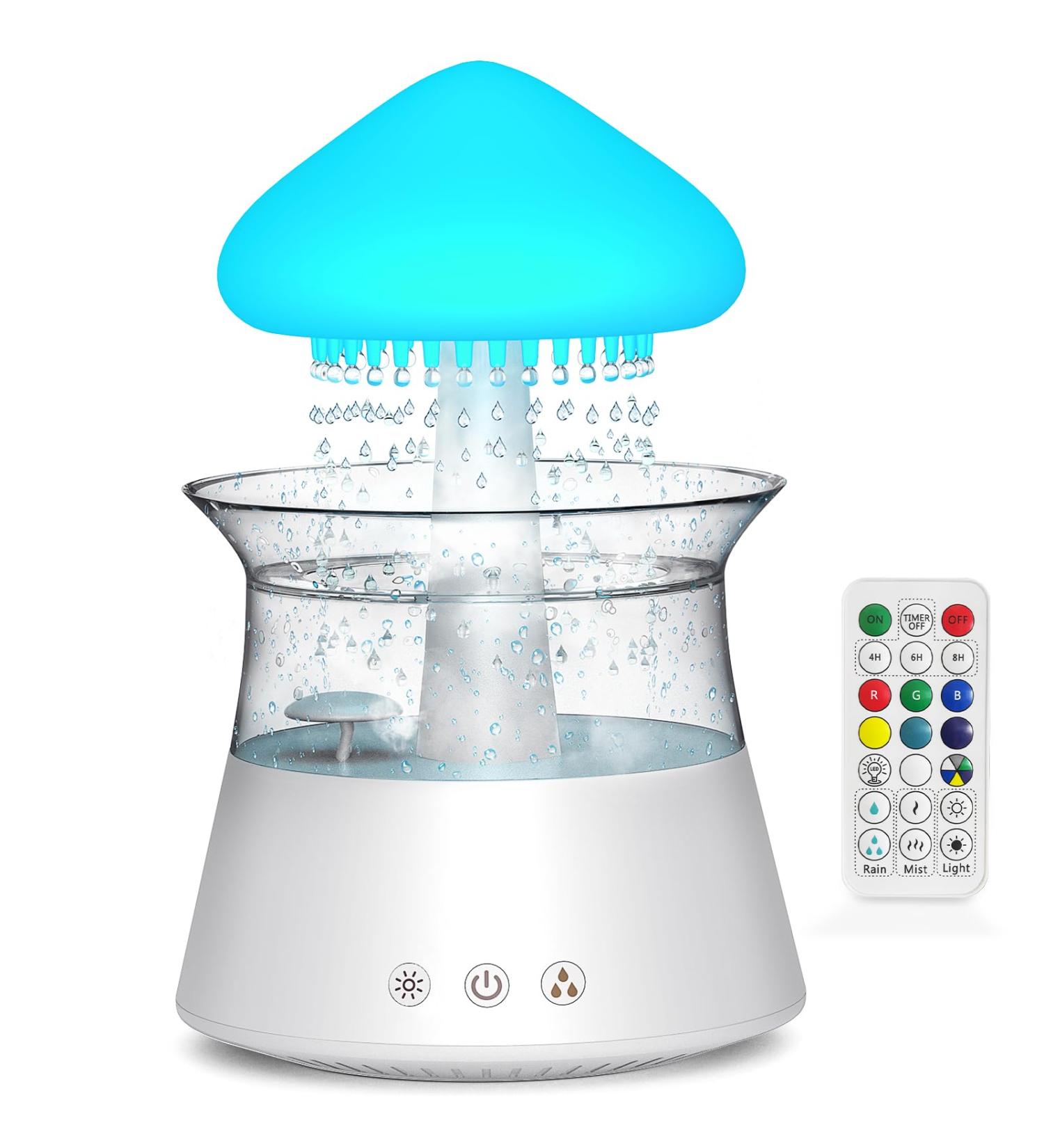 Rain Cloud Humidifier with Remote & Waterfall Lamp - White Noise & Rain Sounds for Bedroom Desk - Air Humidifier - Buy Online on SooperMarket.com