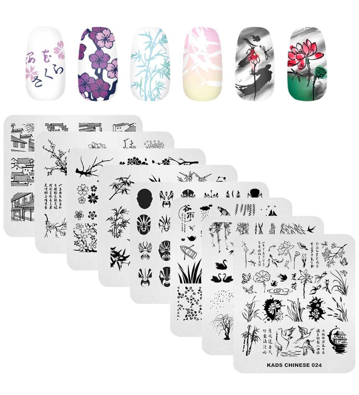 KAD Nail Stamping Plates Set - Chinese Style Series (8pcs) | Nail Art Templates - Buy Online on SooperMarket.com