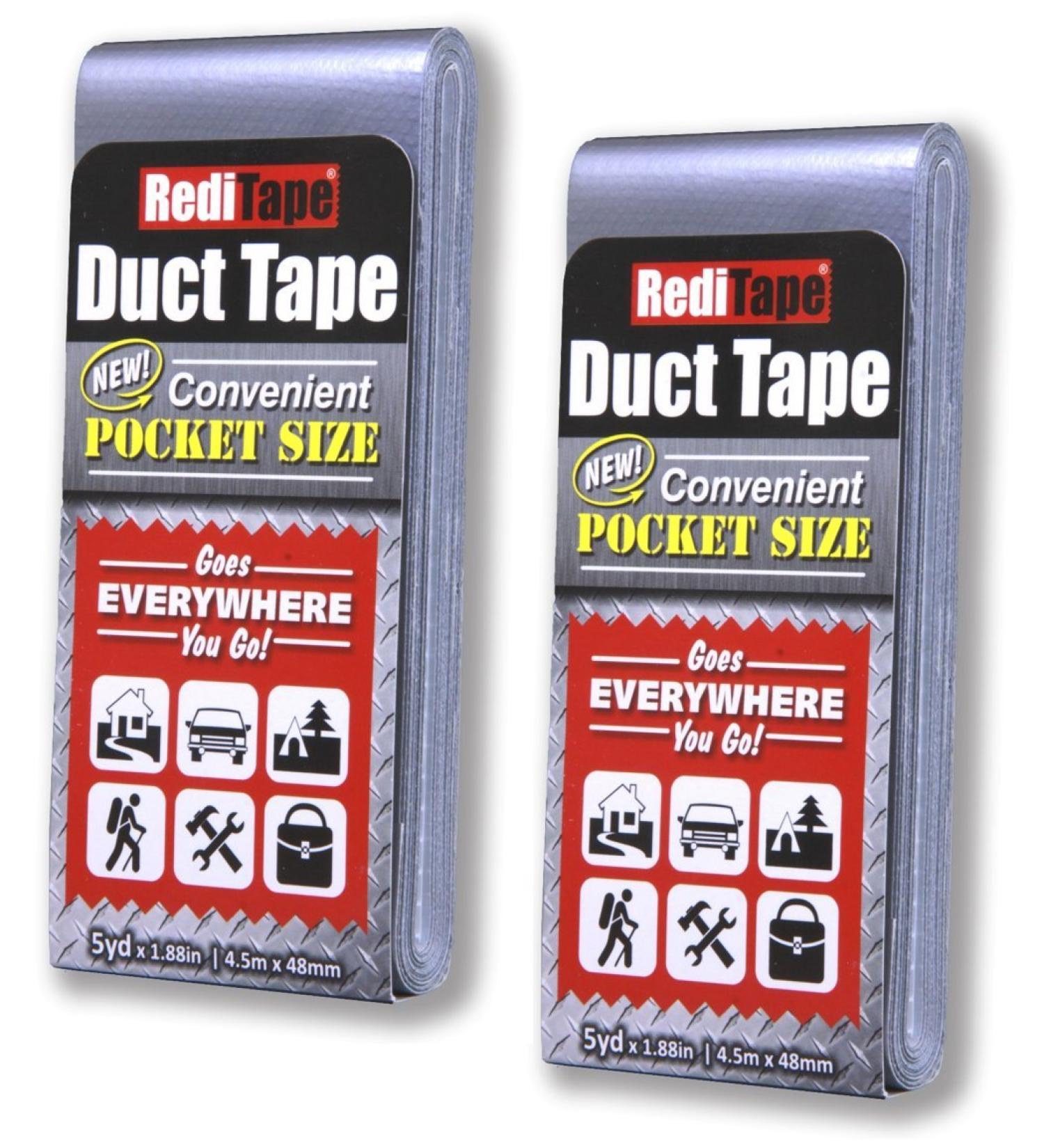 RediTape Travel Size Silver Duct Tape 2-Pack - Pocket Size Flat Thin Mini Roll - 1.88 inch x 5 Yards - Repairs Outdoors Emergency Crafts [Twin Silver] - Buy Online on SooperMarket.com