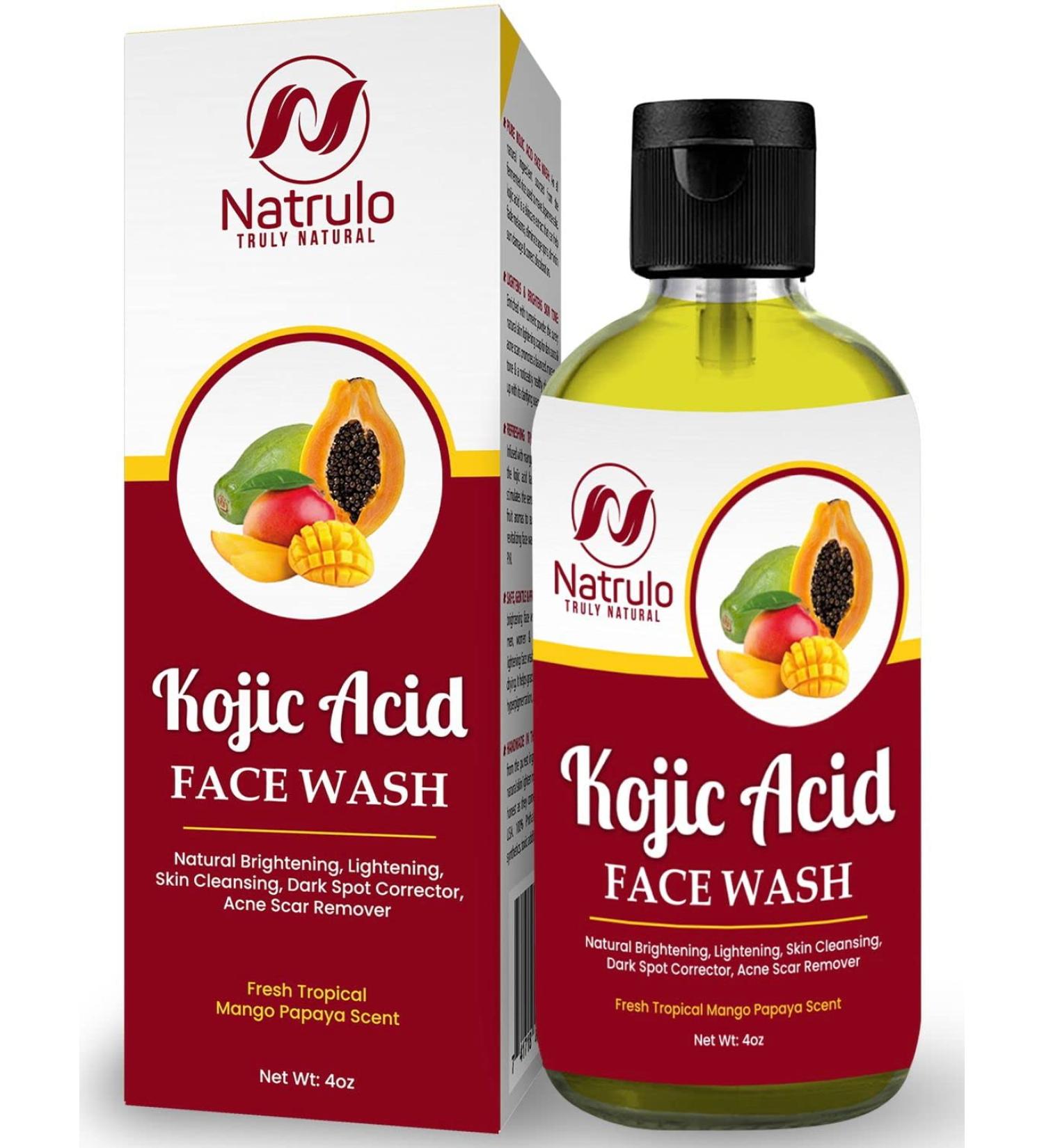 Kojic Acid Face Wash 4oz - Natural Brightening Cleanser for Dark Spot & Acne Scar Removal with Turmeric - Fresh Mango Papaya Scent - Made in USA - Buy Online on SooperMarket.com