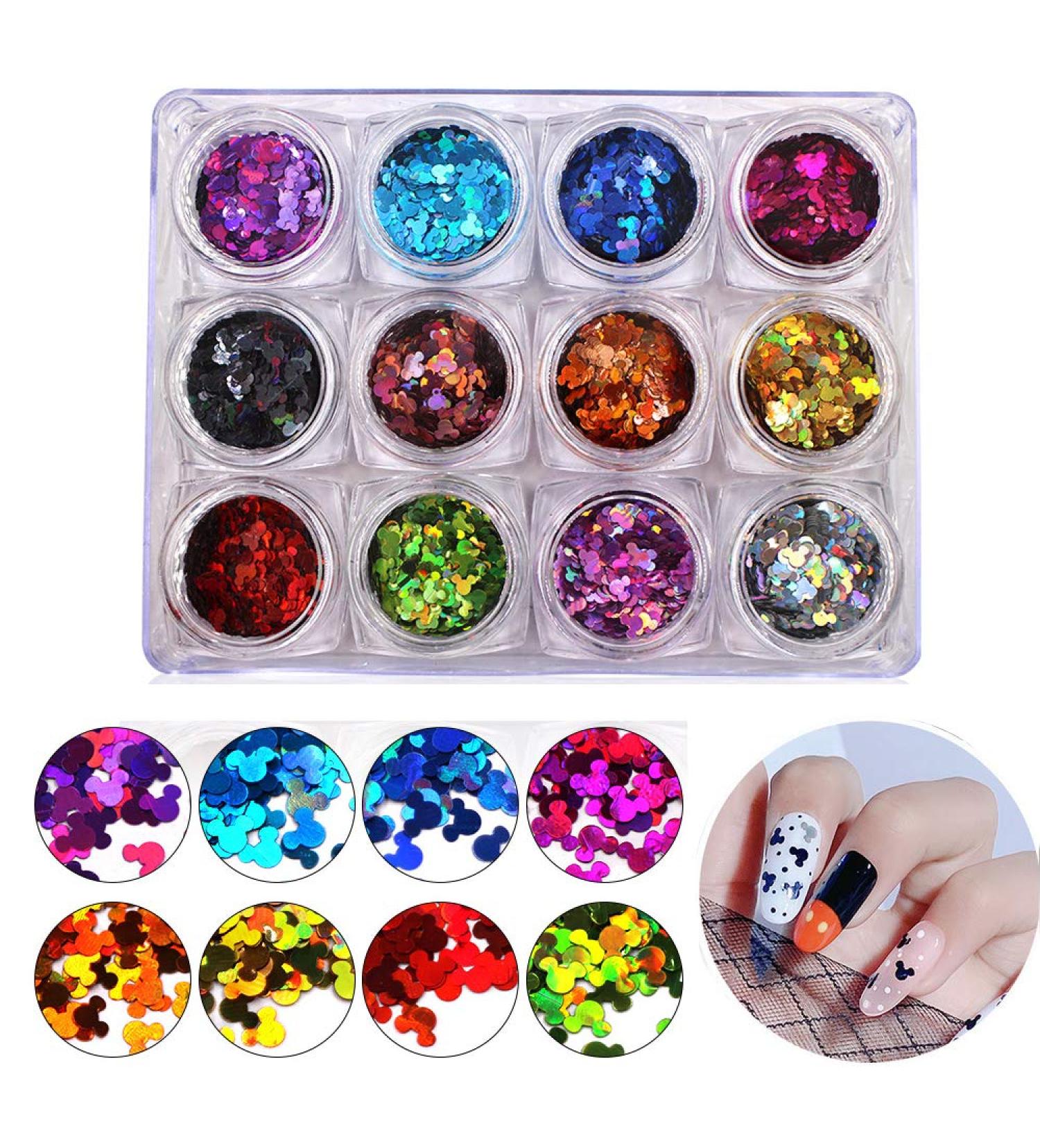 Bonnie-Sam Laser Nail Art Glitter Sequins - 12 Boxes of Butterfly, Star, Moon, Heart, and Flower Designs for Nail, Face, Eyes, and Body Decor - Holiday Collection - Buy Online on SooperMarket.com
