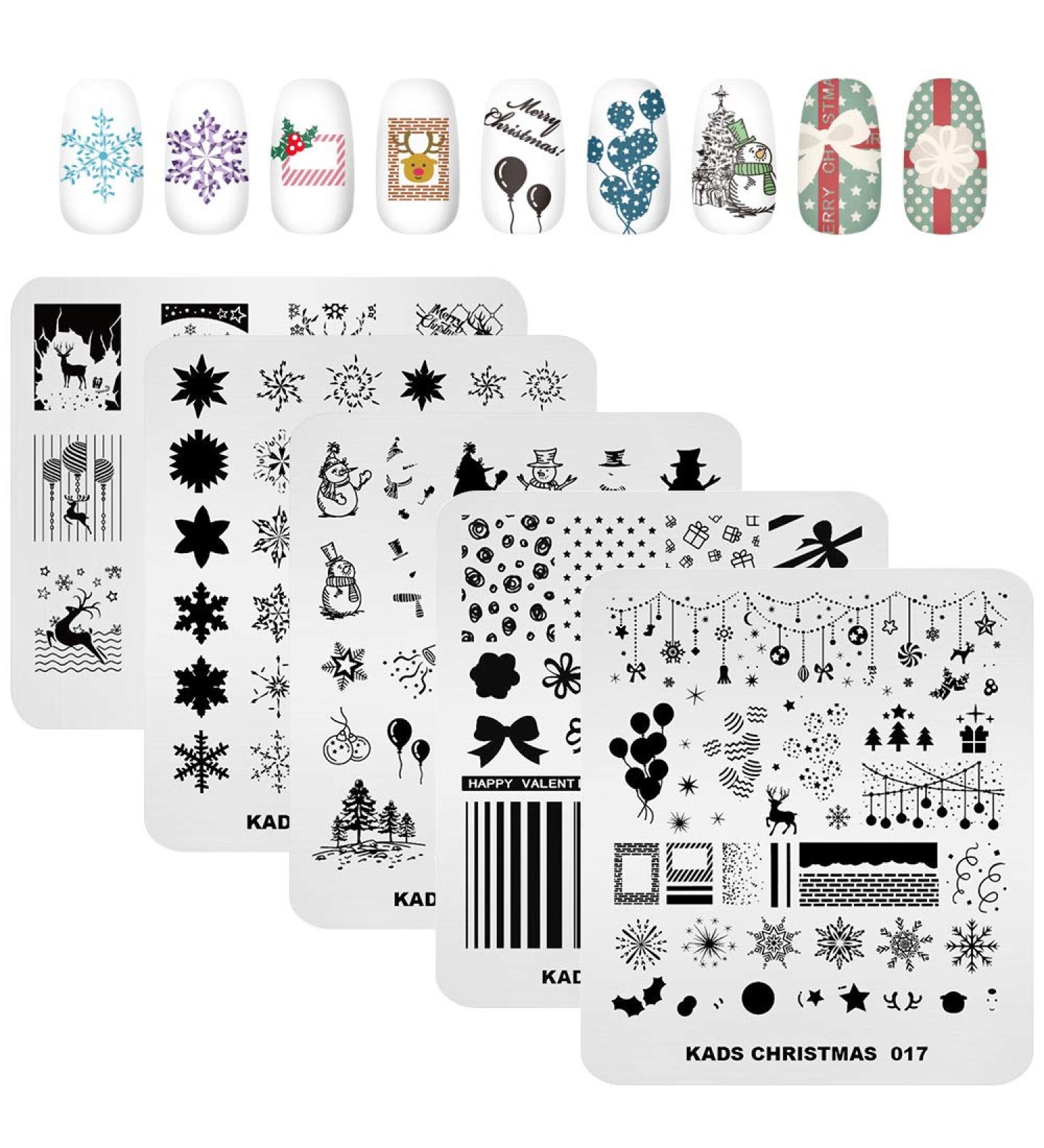 Shop Kads Nail Stamp Plate - Christmas Motifs for Stunning Nail Art | Snowflakes Santa Claus Christmas Trees & More - 5 Piece Set - Buy Online on SooperMarket.com