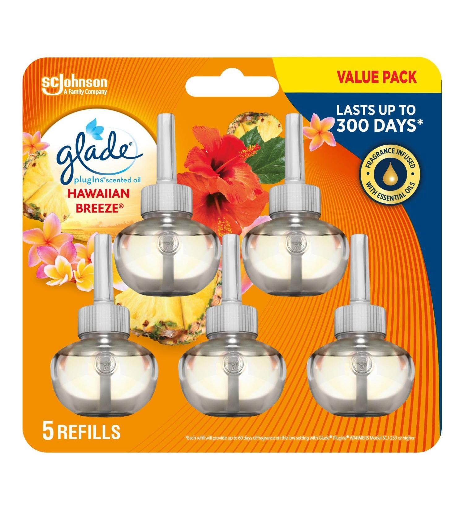 Glade PlugIns Air Freshener Oil Refill Scented and Essential Oils for Bathroom and Home Fragance Hawaiian Breeze 5 Count - Buy Online on SooperMarket.com