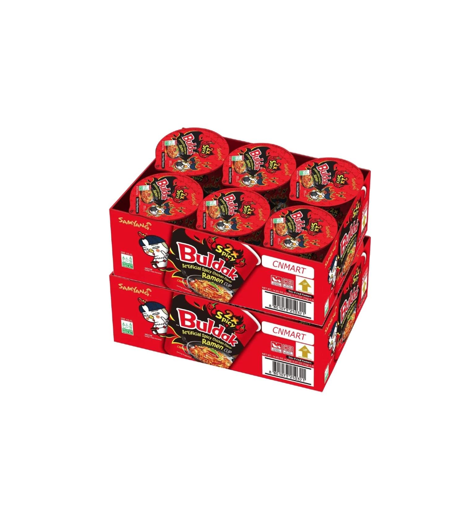 CNMART Samyang Double Spicy Extremely Hot Chicken Flavour Challenge Noodle Cup Halal 70g (Pack of 12) - Buy Online on SooperMarket.com