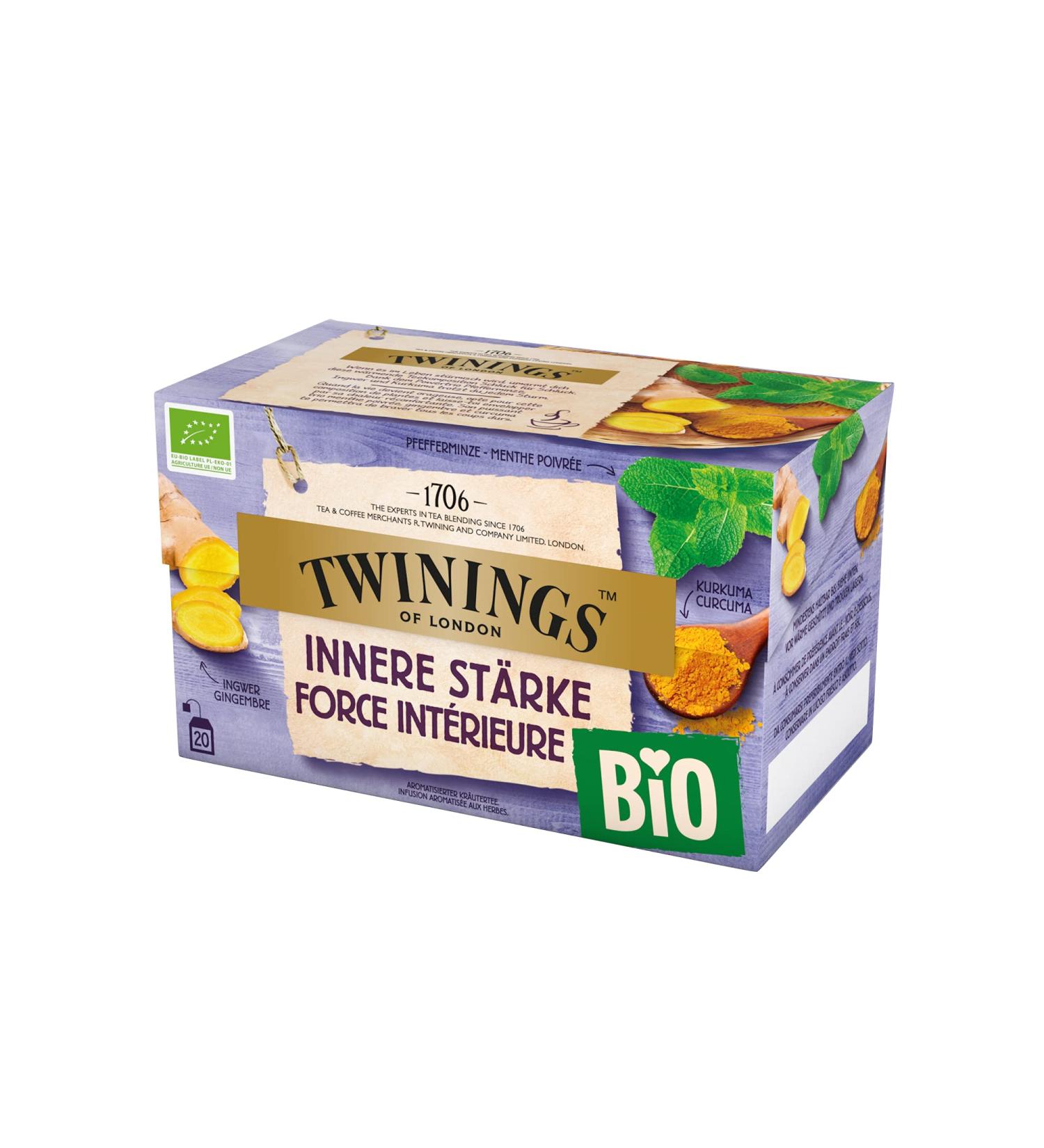Buy Twining Organic Inner Strength Herbal Tea - Strong Peppermint Ginger & Turmeric Blend | 20 Teabags 40g | International Shipping Available - Buy Online on SooperMarket.com