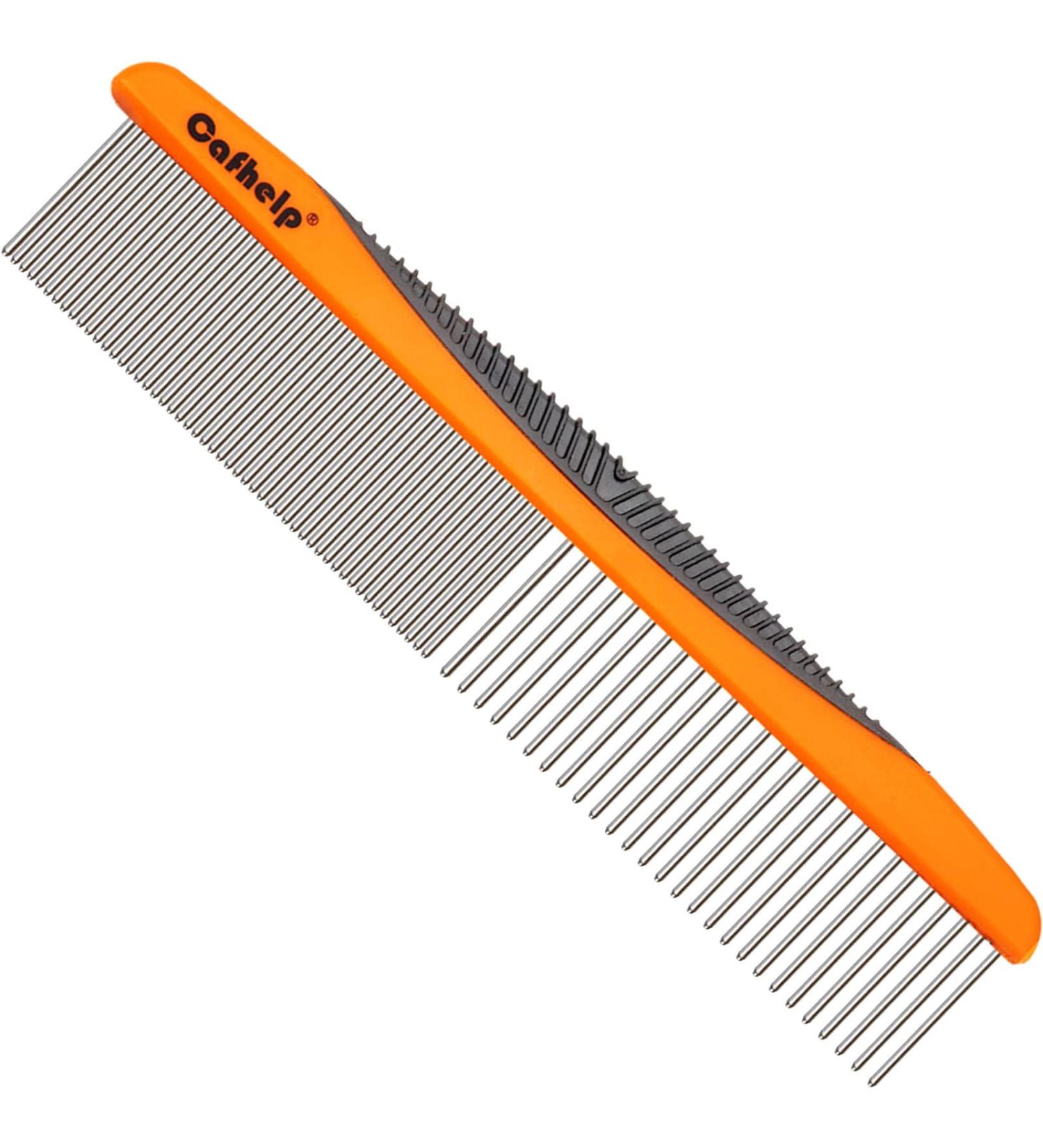 Cafhelp Metal Dog & Cat Comb | Stainless Steel Teeth, Non-Slip Grip Handle | Professional Grooming Tool for Tangles & Knots | Greyhound Comb for Long/Short Haired Pets - Buy Online on SooperMarket.com