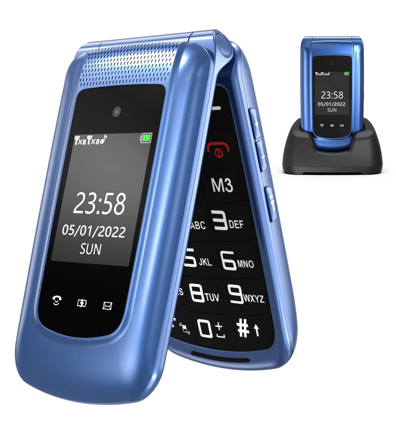 CHAKEYAKE 2G Unlocked Flip Phone for Elderly with SOS Button, Large Buttons, and Charging Cradle - Blue - Buy Online on SooperMarket.com