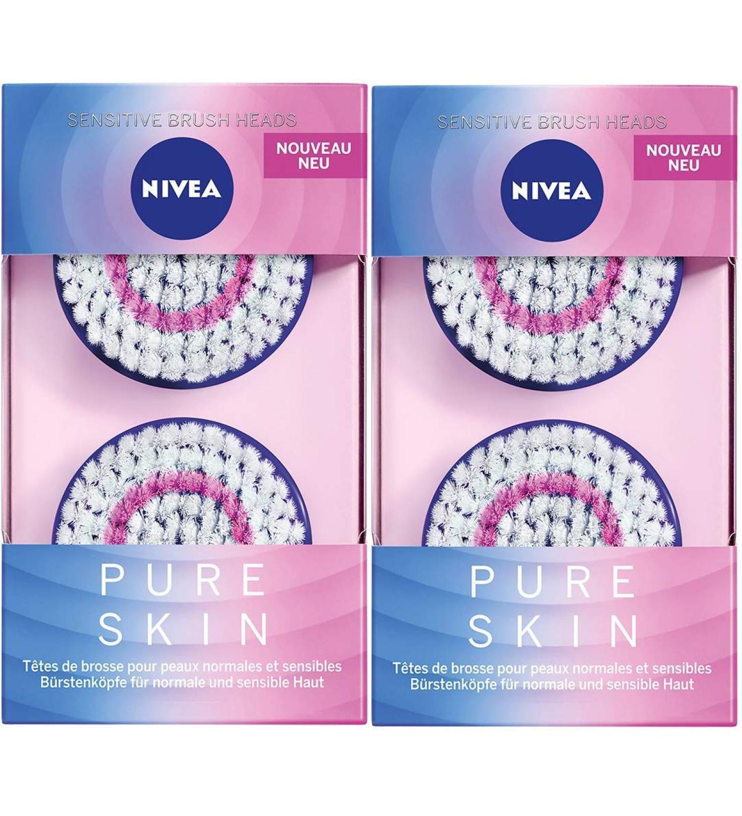 Nivea Pure Skin Sensitive Brush Head - 2 Pack for Electrical Facial Cleansing | Ideal for Normal & Sensitive Skin - Buy Online on SooperMarket.com