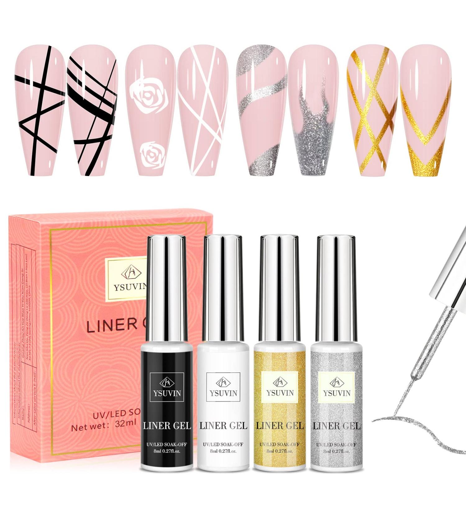 Yueshop Art Liner Gel Nail Polishes Set - 4x8ml Black Gold Silver White Collection - Drawing UV LED Gel Liner Polish Pen - Manicure Art Salon - Buy Online on SooperMarket.com