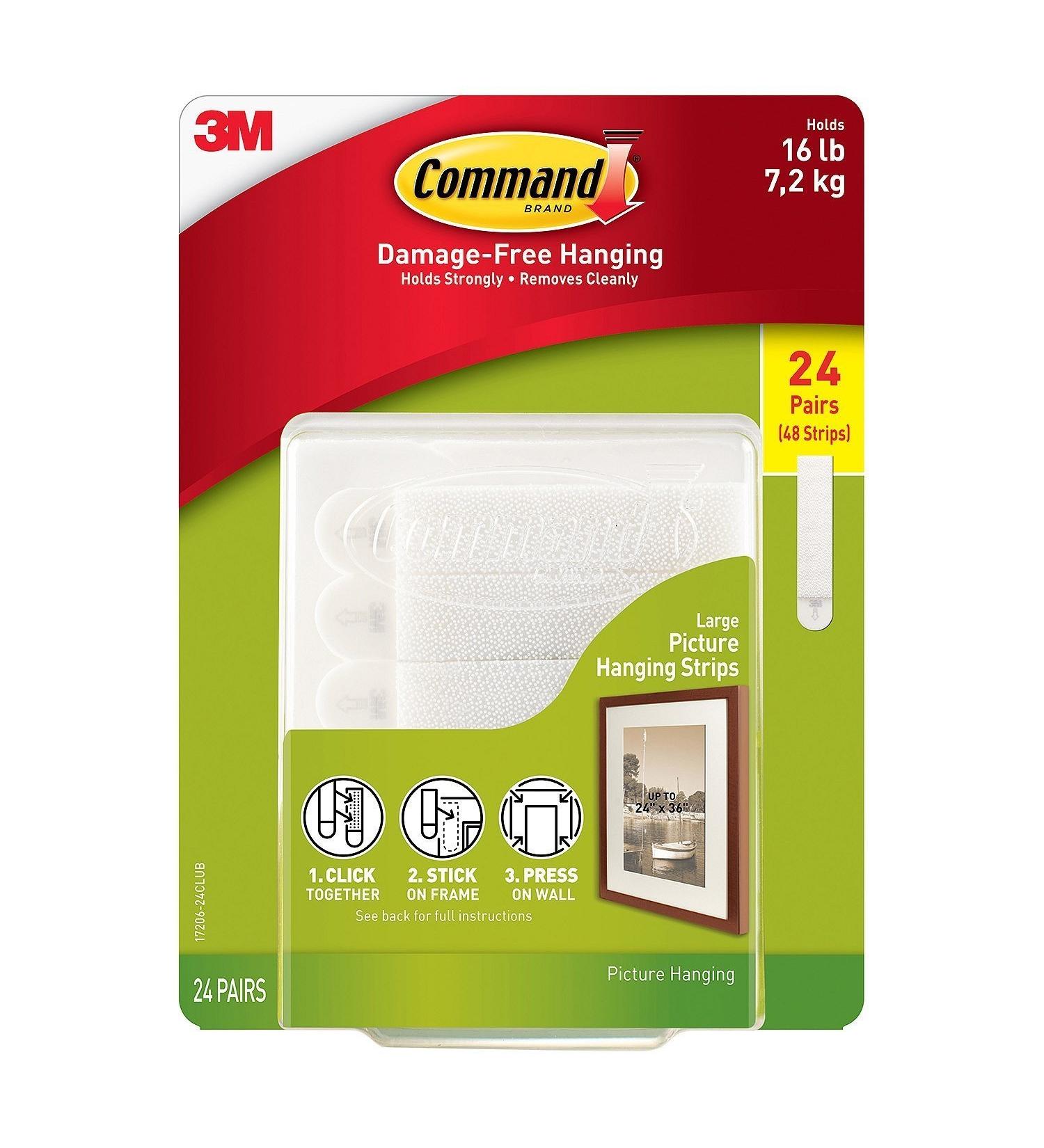 Command Picture Hanging Strips Large - 24 Pairs | Damage-Free Wall Mounting - Buy Online on SooperMarket.com