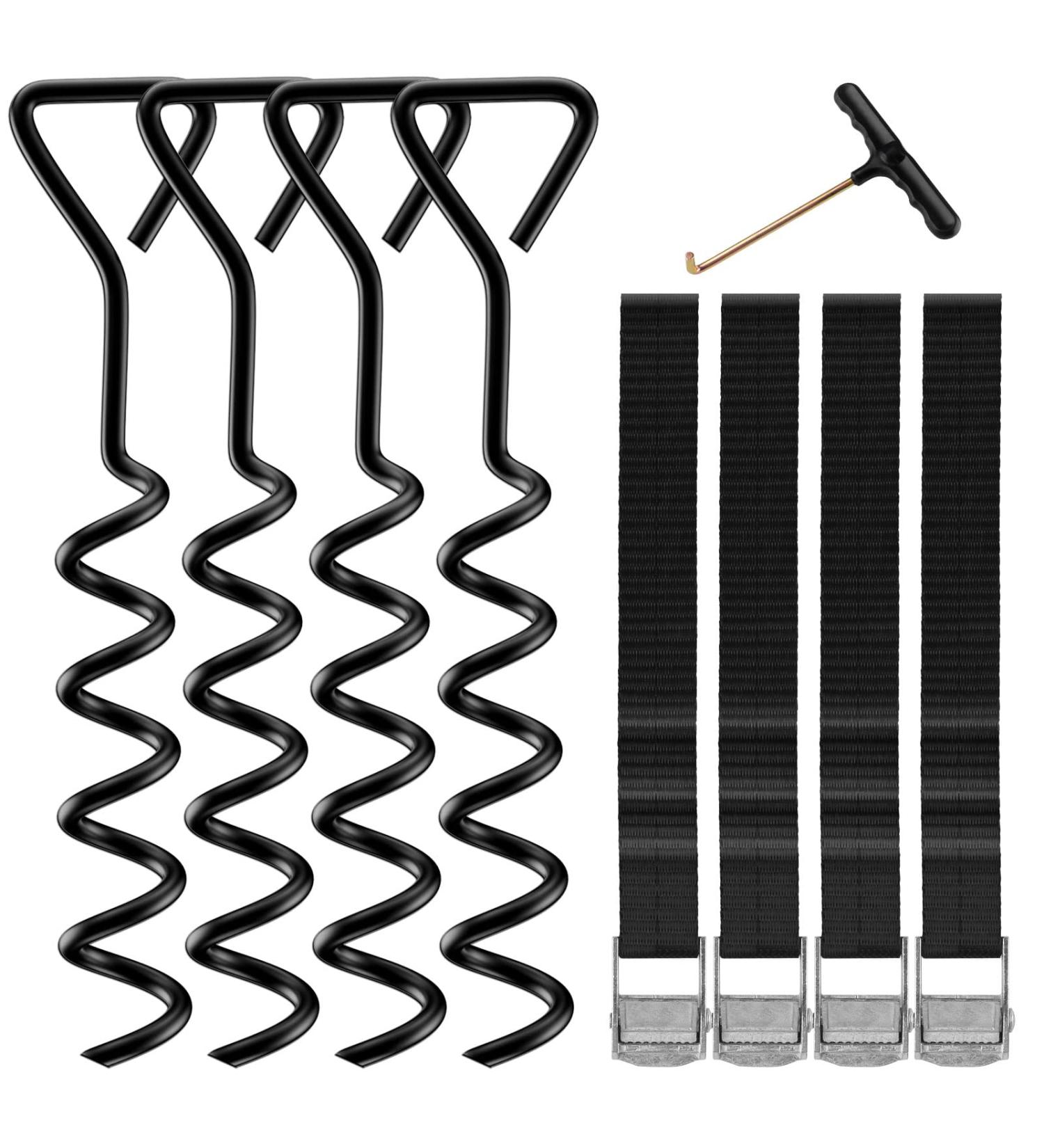 Synoratory Heavy Duty Trampoline Stakes Anchors Kit - Galvanized Steel, High Wind Resistance - Fits 15ft, 14ft, 12ft, 10ft Trampolines - 15.8inch Ground Anchors - Black Trampoline Accessories - Buy Online on SooperMarket.com