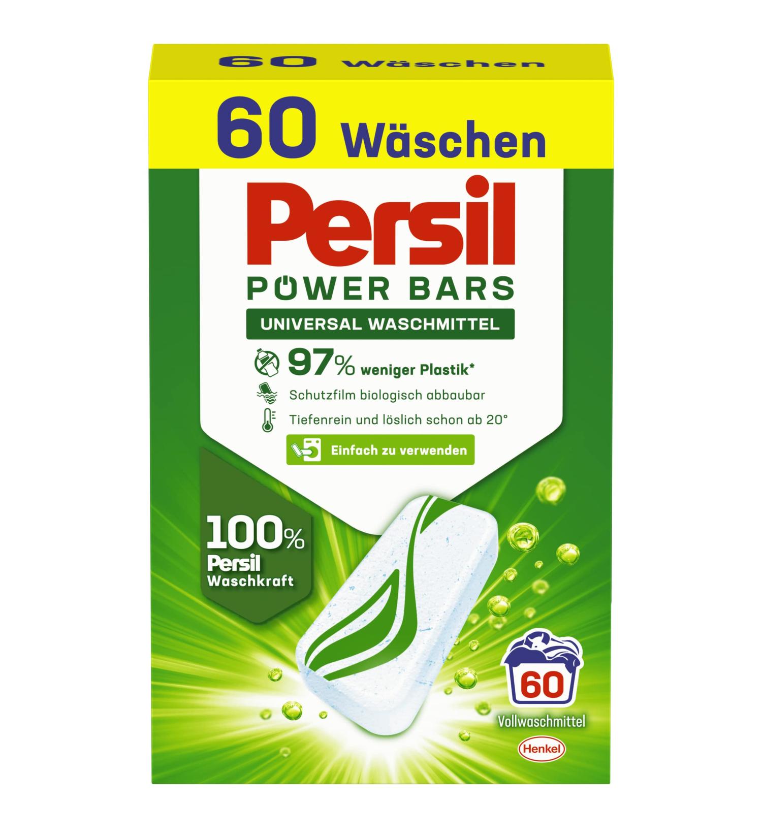 Persil Power Bars Universal Detergent - 60 Wash Loads Pre-Dosed Sustainable Packaging for Hygienic Laundry (60 Pieces) - Buy Online on SooperMarket.com