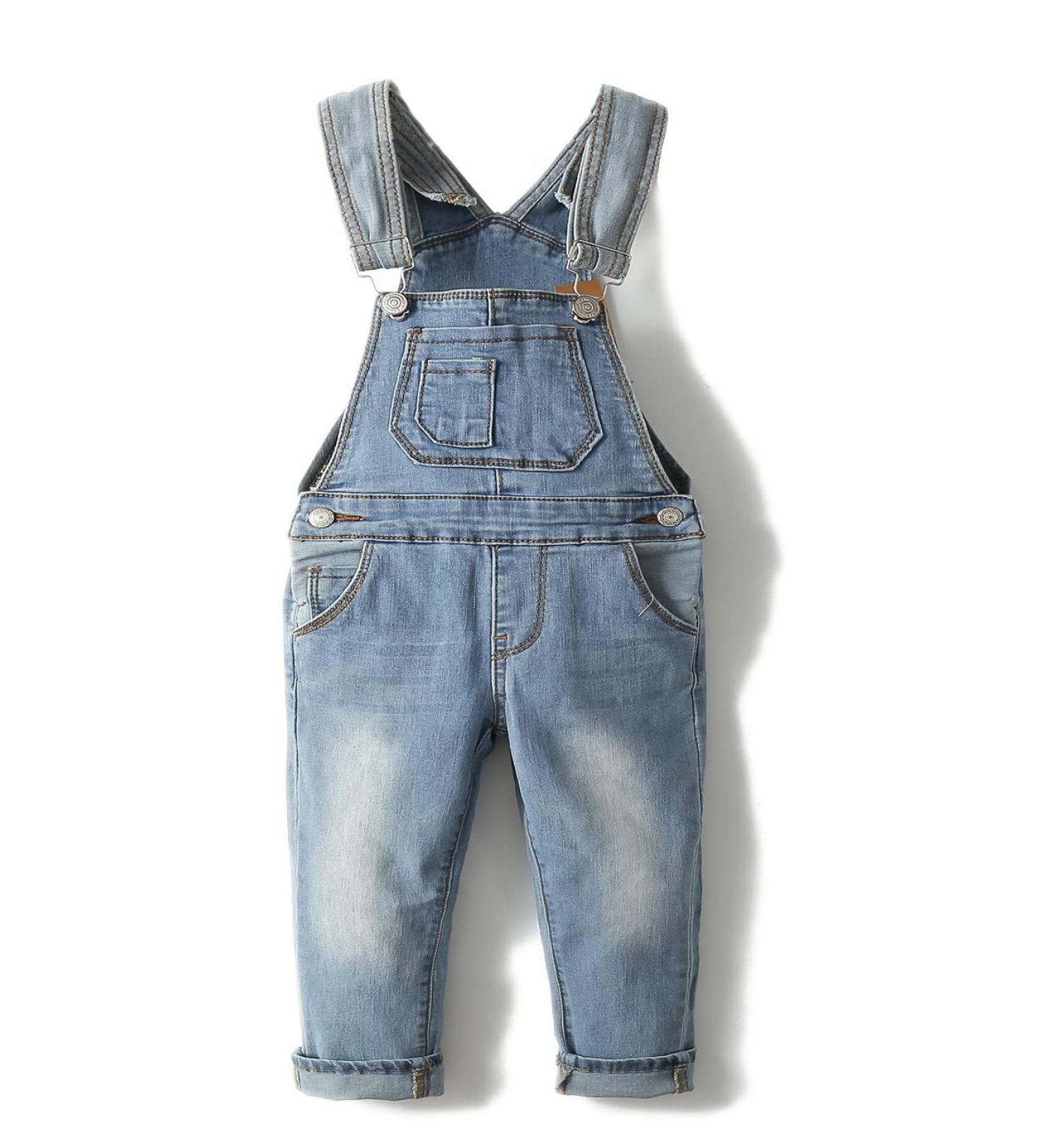 KIDSCOOL SPACE Baby Boy Girl Denim Overalls | Toddler Slim Cute Jumper 3-4 Years Light Blue-2107 - Buy Online on SooperMarket.com