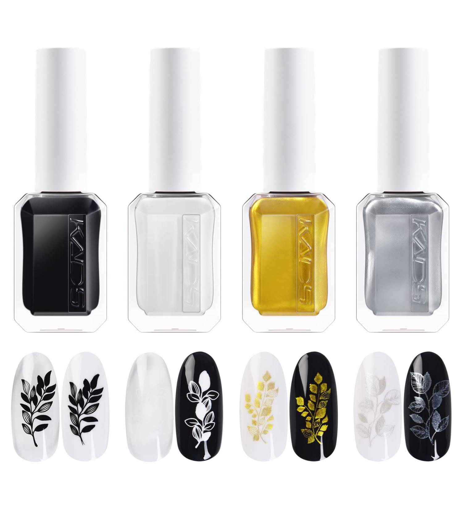 4 Colours 10ml Nail Polish Set Printed Jelly Nail polish Gold silver metallic colors Nail Pigment Polish Lacquer Nail Art Design Drawing Tool - Buy Online on SooperMarket.com