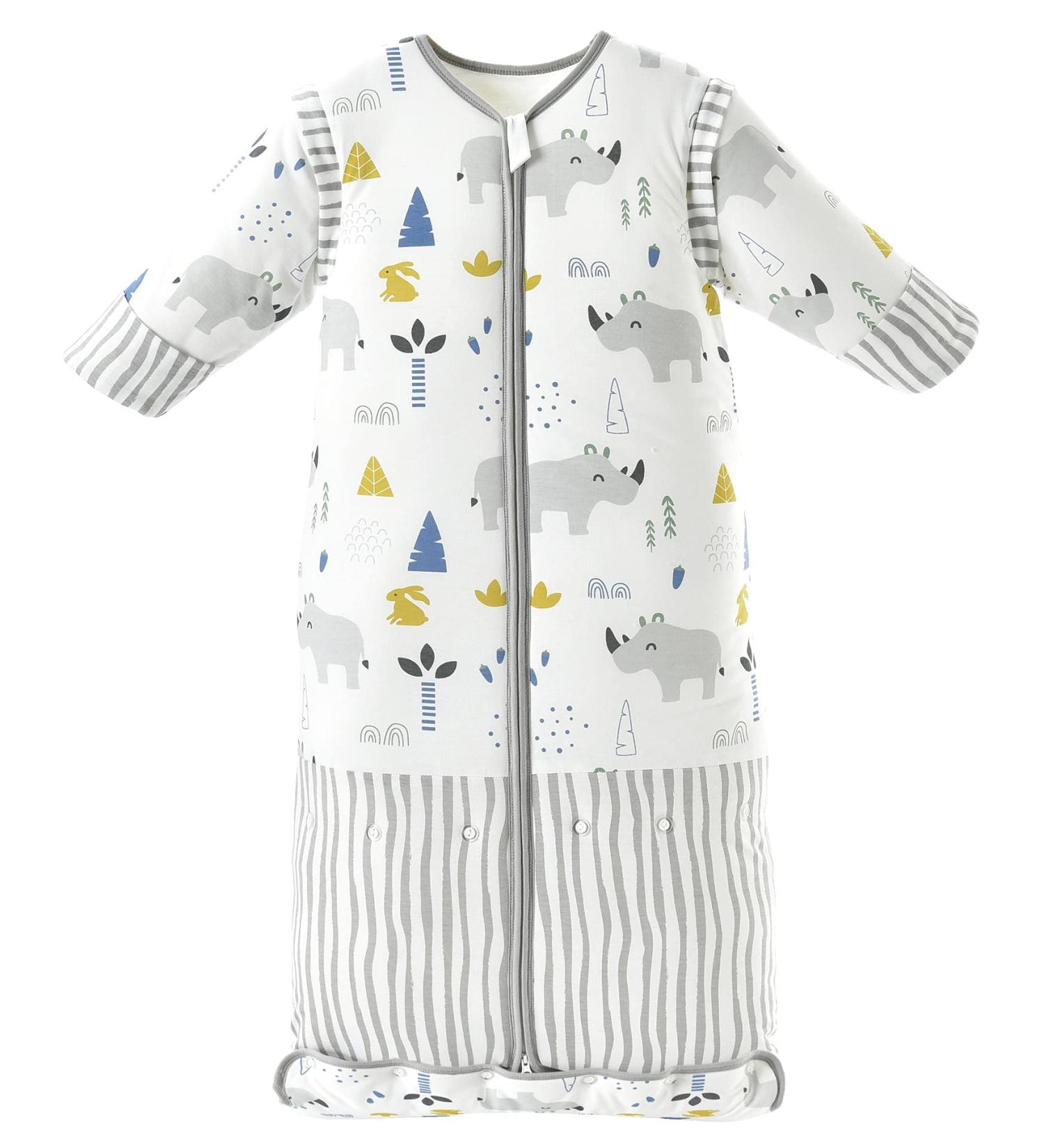 Chilsuessy Baby Sleeping Bag 3.5 Tog | Winter Wearable Blanket for Kids |Adjustable Length & Removable Sleeves | Toddler Sleeping Bag 3-6 Years | Cute Rhinoceros Design - Buy Online on SooperMarket.com