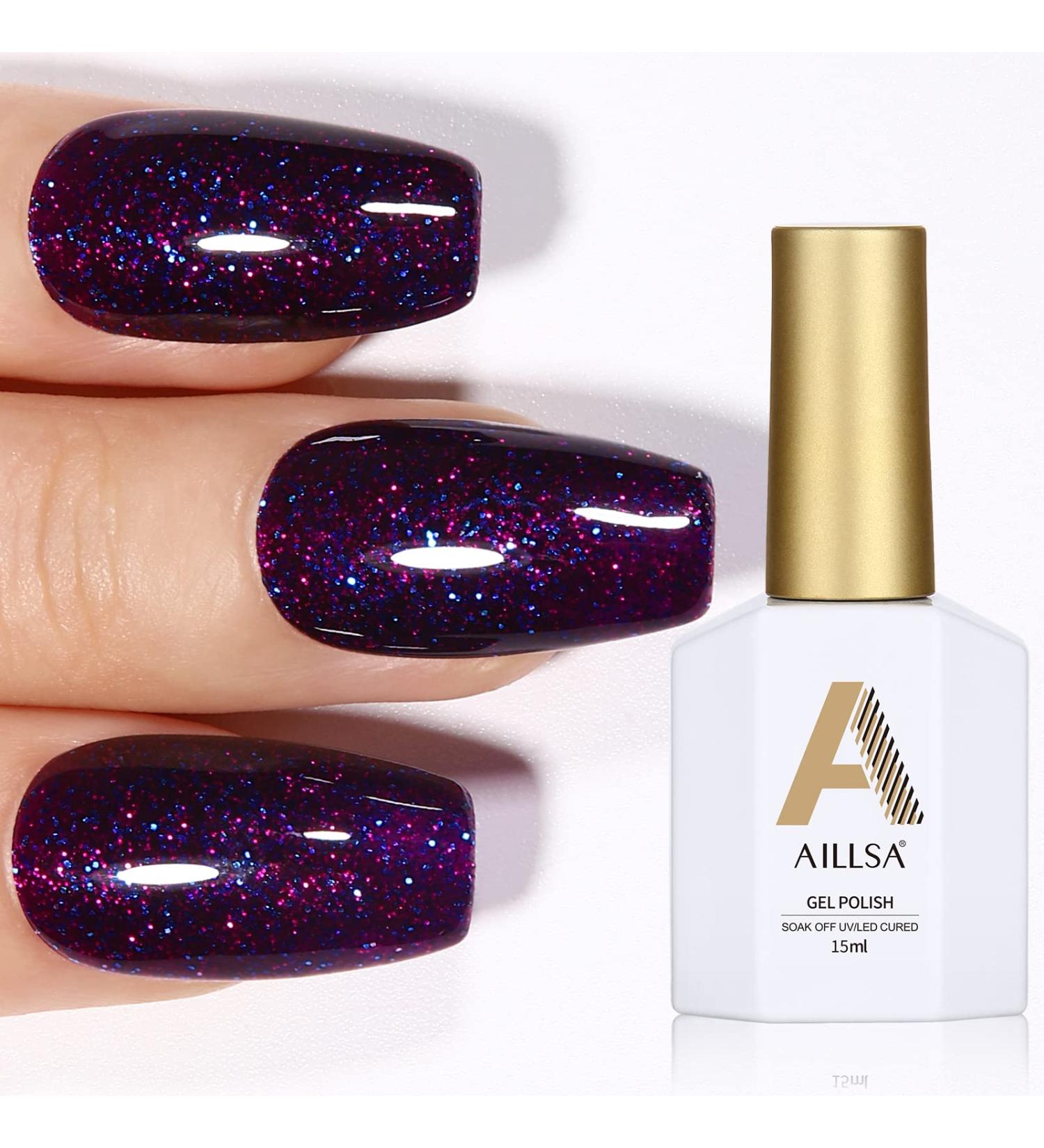 AILLSA Glitter Gel Nail Polish - Reflective Purple 15 ML - Sparkly Gel Soak Off UV/LED - Manicure Salon & Home Use - Gift for Her - Buy Online on SooperMarket.com