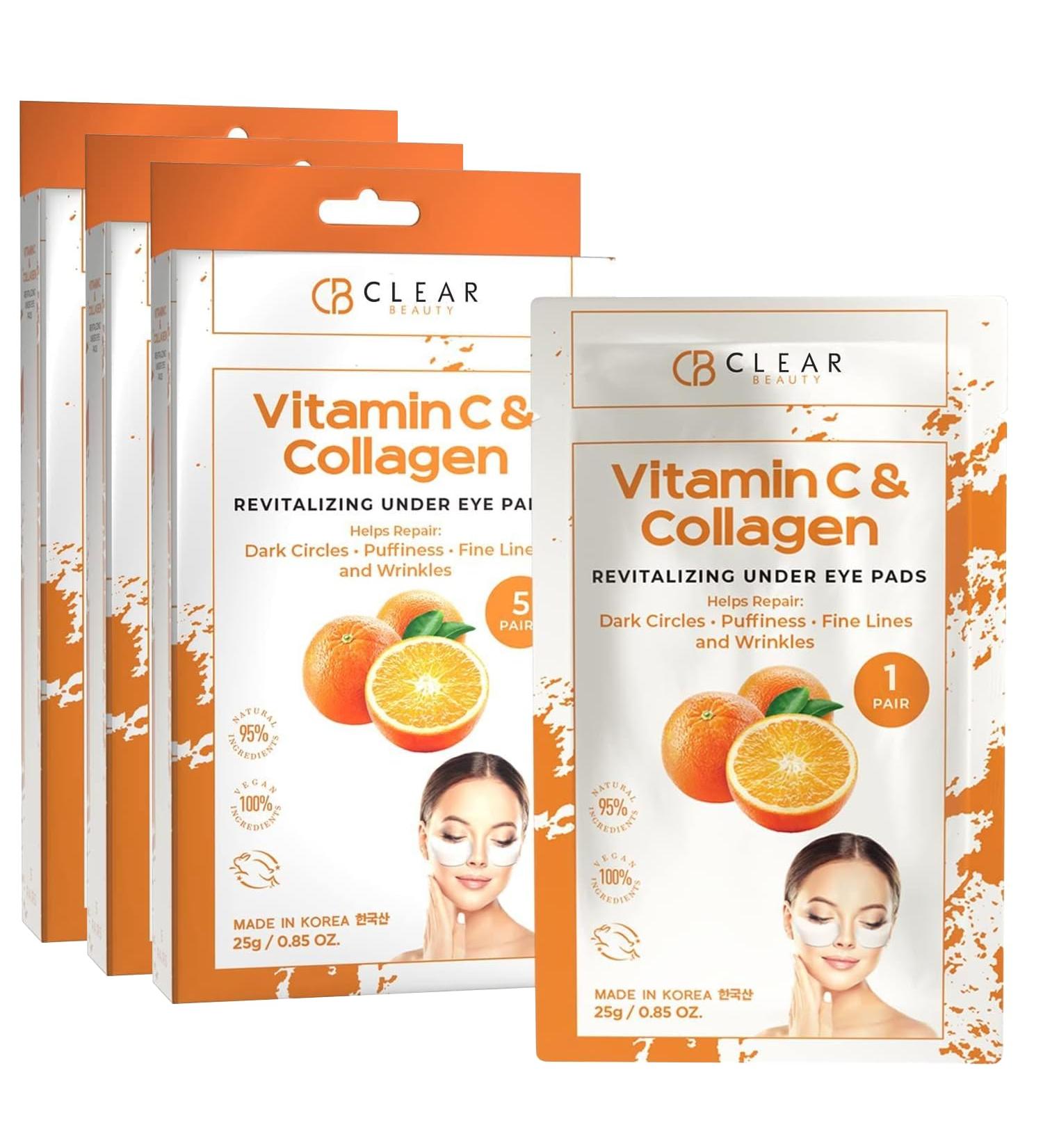 Vitamin C & Collagen Under Eye Patches 3 Pack | Reduce Dark Circles & Puffiness | Anti-Aging Eye Pads | Cruelty-Free Korean Skincare (15 Pairs - Buy Online on SooperMarket.com