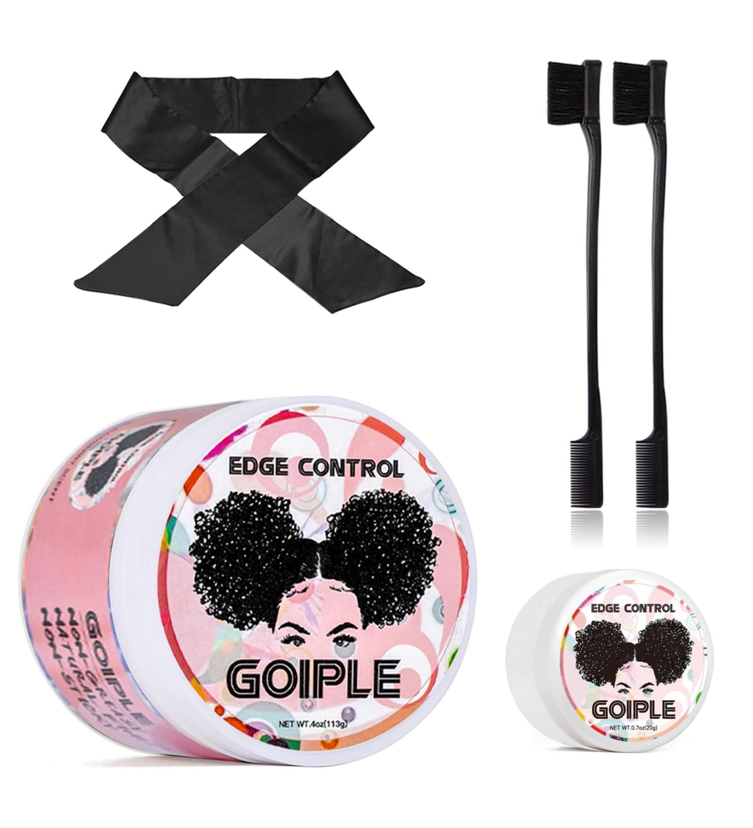 Goiple Strong Hold Edge Control Wax for Women - Non-greasy Smoother with Strawberry Scent (4oz) incl. Edge Brushes & Scarf - Buy Online on SooperMarket.com