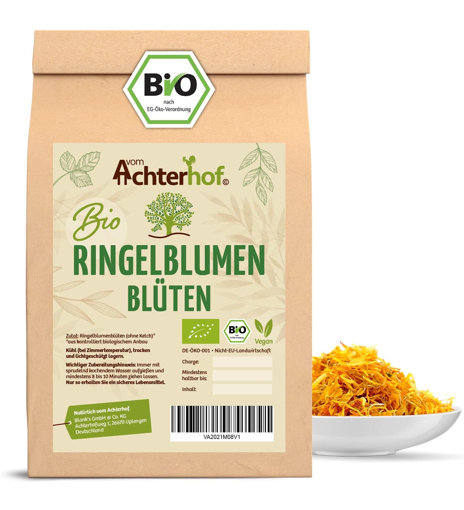 Organic Marigold Blossoms 250g - Calyx-Free Marigold Tea | Achterhof Tea Herbs - Buy Online on SooperMarket.com