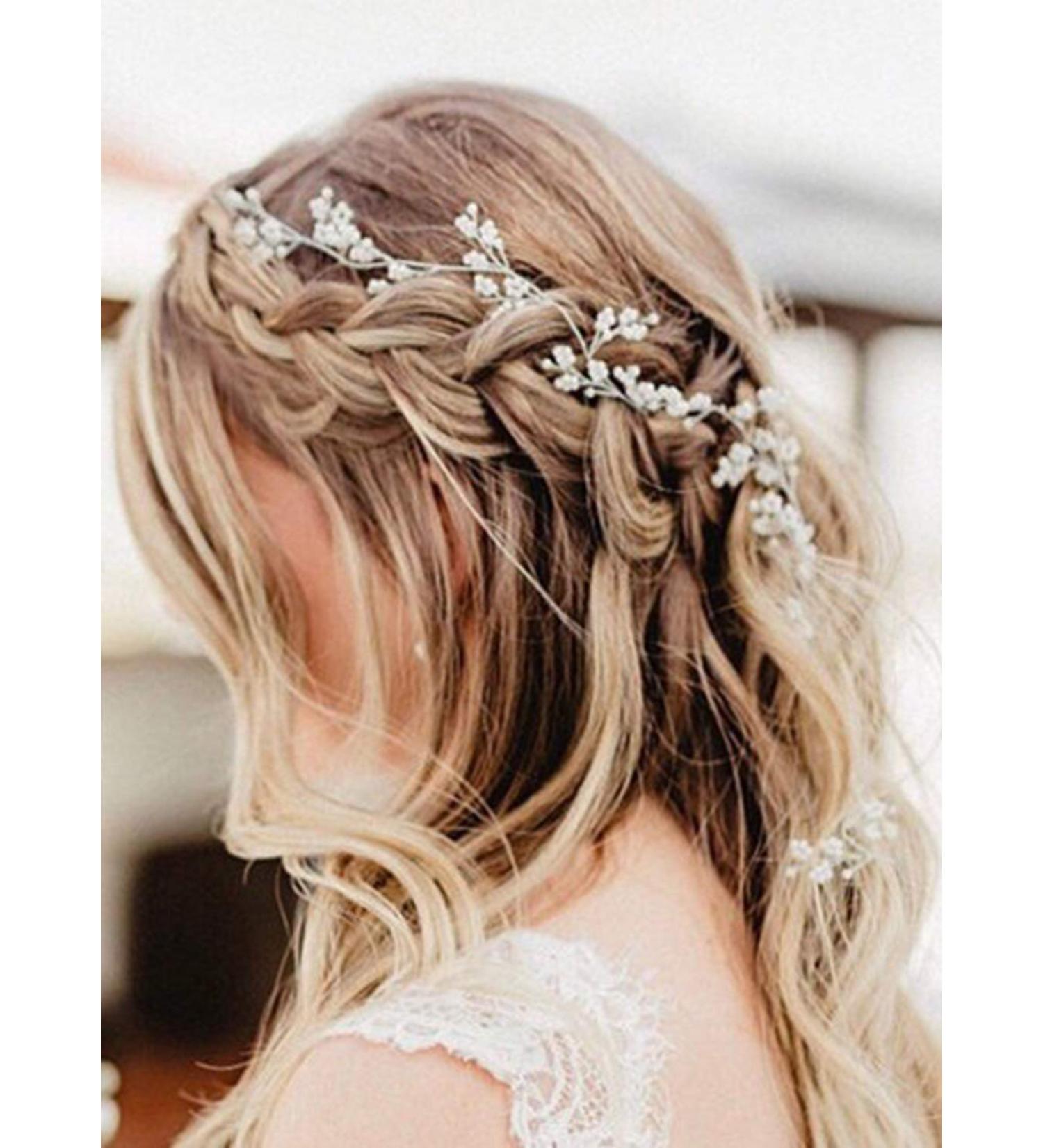 Chargances Bridal Pearl Hair Vine Headband - Boho Wedding Hairpiece for Bride, Bridesmaids, Flower Girls - Silver - Buy Online on SooperMarket.com
