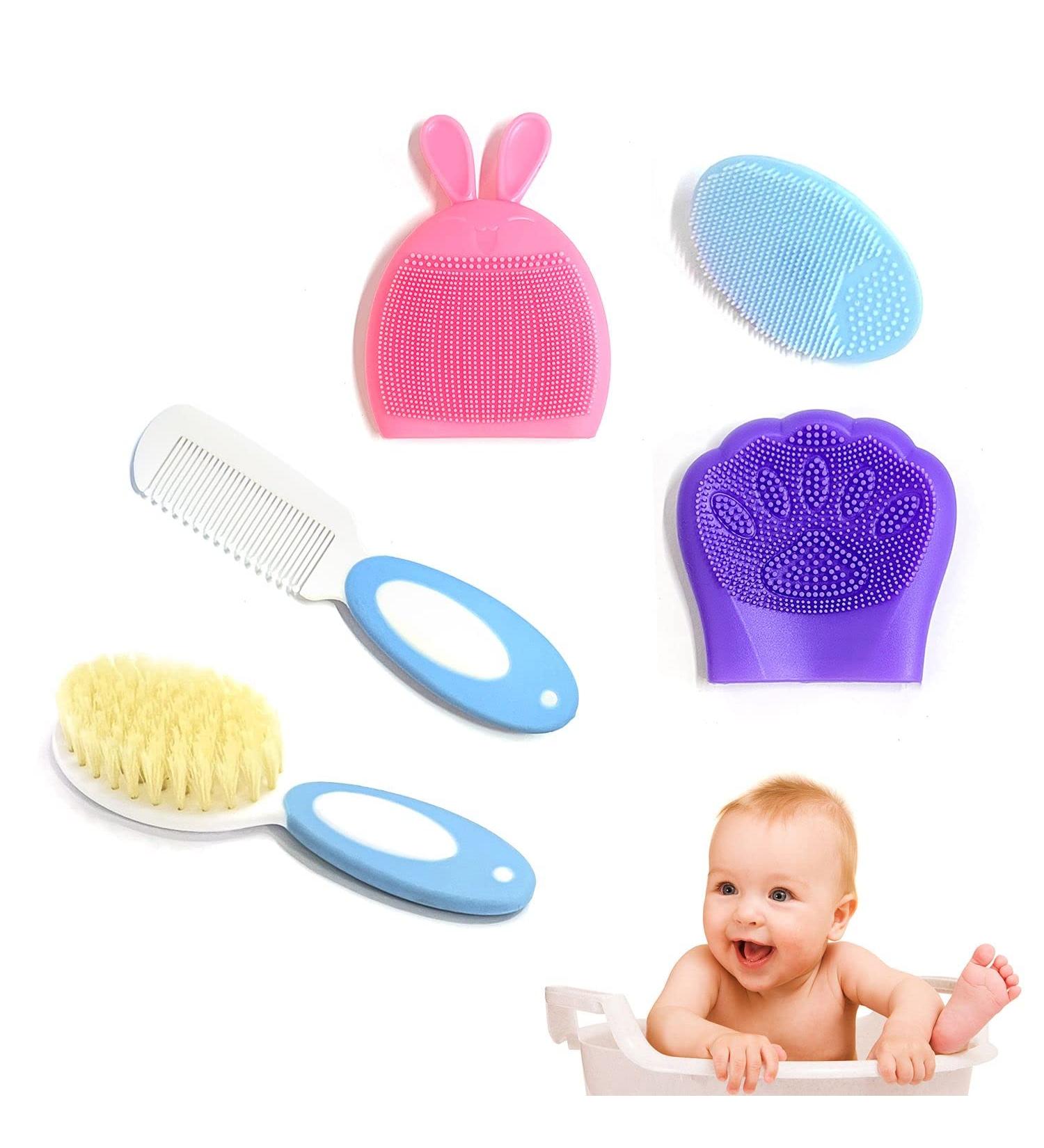 5 Pack Newborn Brush and Comb Set | Soft Fine Hair Brushes & Baby Toddler Body Soap | International Shipping - Buy Online on SooperMarket.com