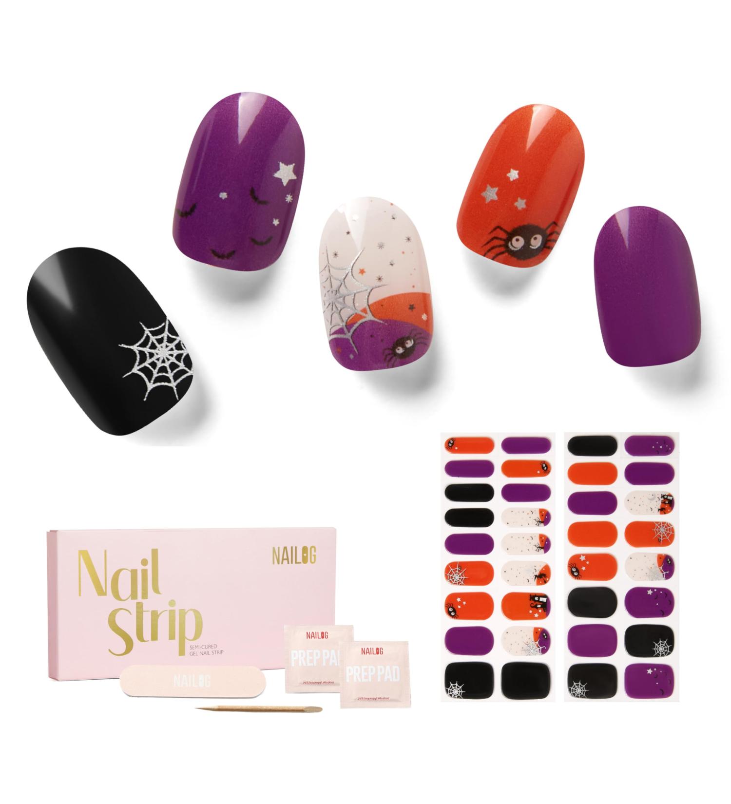 NAILOG Semi Cured Gel Nail Strips - Salon-Quality Long Lasting Nail Wraps - Dark Moon Night - 34 pcs - Buy Online on SooperMarket.com