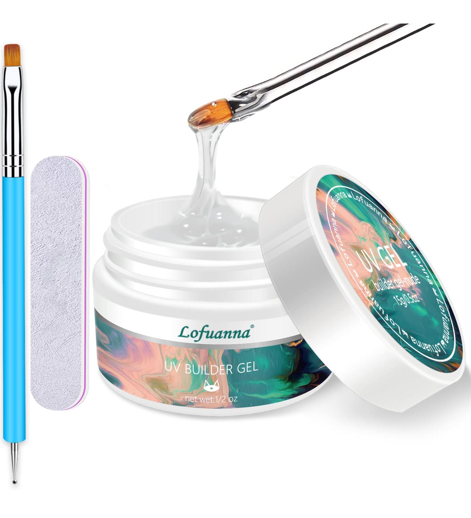 Builder Gel Lofuanna 15ml - Clear Self-Leveling Nail Thickening Solution with Nail Art Brush & File - Strengthen & Sculpt Natural Nails at Home & Professional Salon - Buy Online on SooperMarket.com