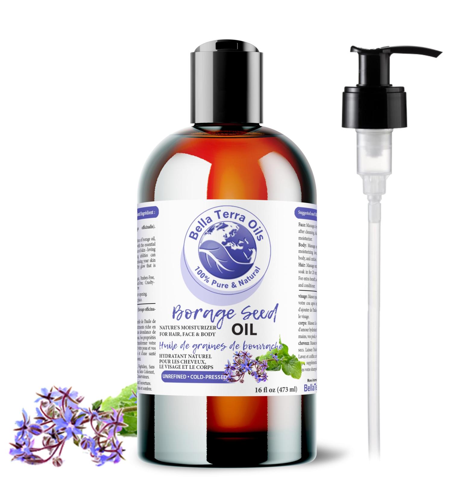 Bella Terra Oils Borage Seed Oil. 473ml. 100% Pure. Cold-pressed. Unrefined. PA-free. Hexane-free. Rich in GLA. Natural Moisturizer for Skin Hair. 473 ml (Pack of 1) - Buy Online on SooperMarket.com